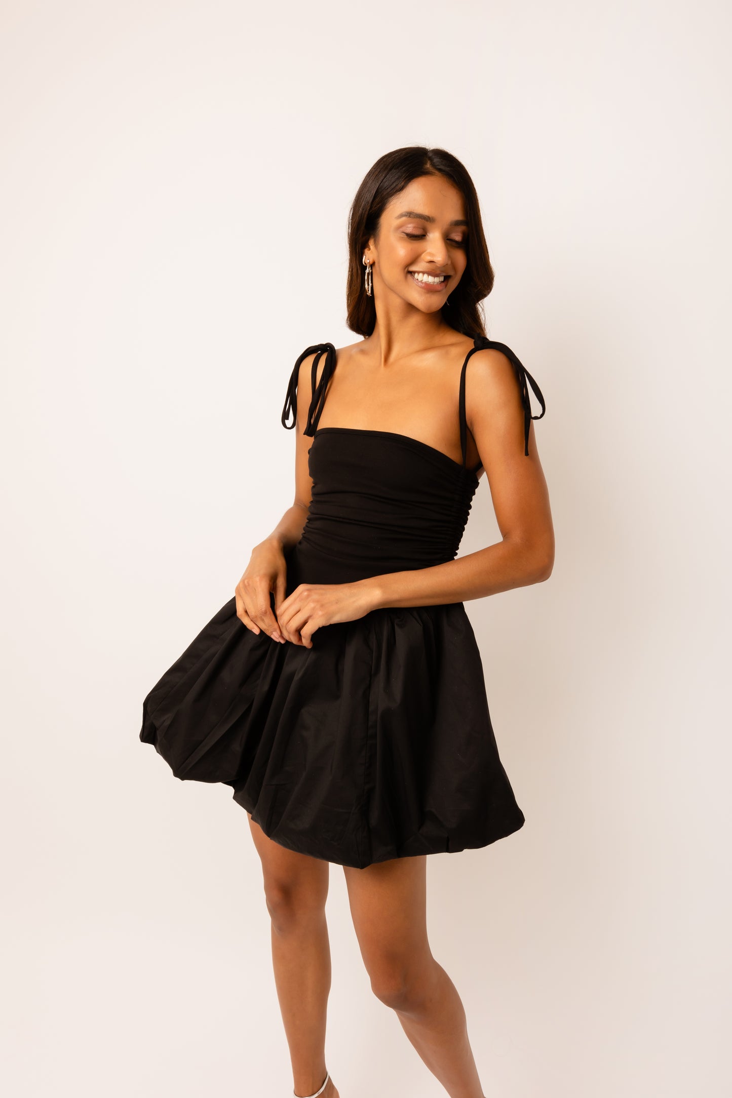 Alexa Black Puffball Mini Dress-AL2750-2