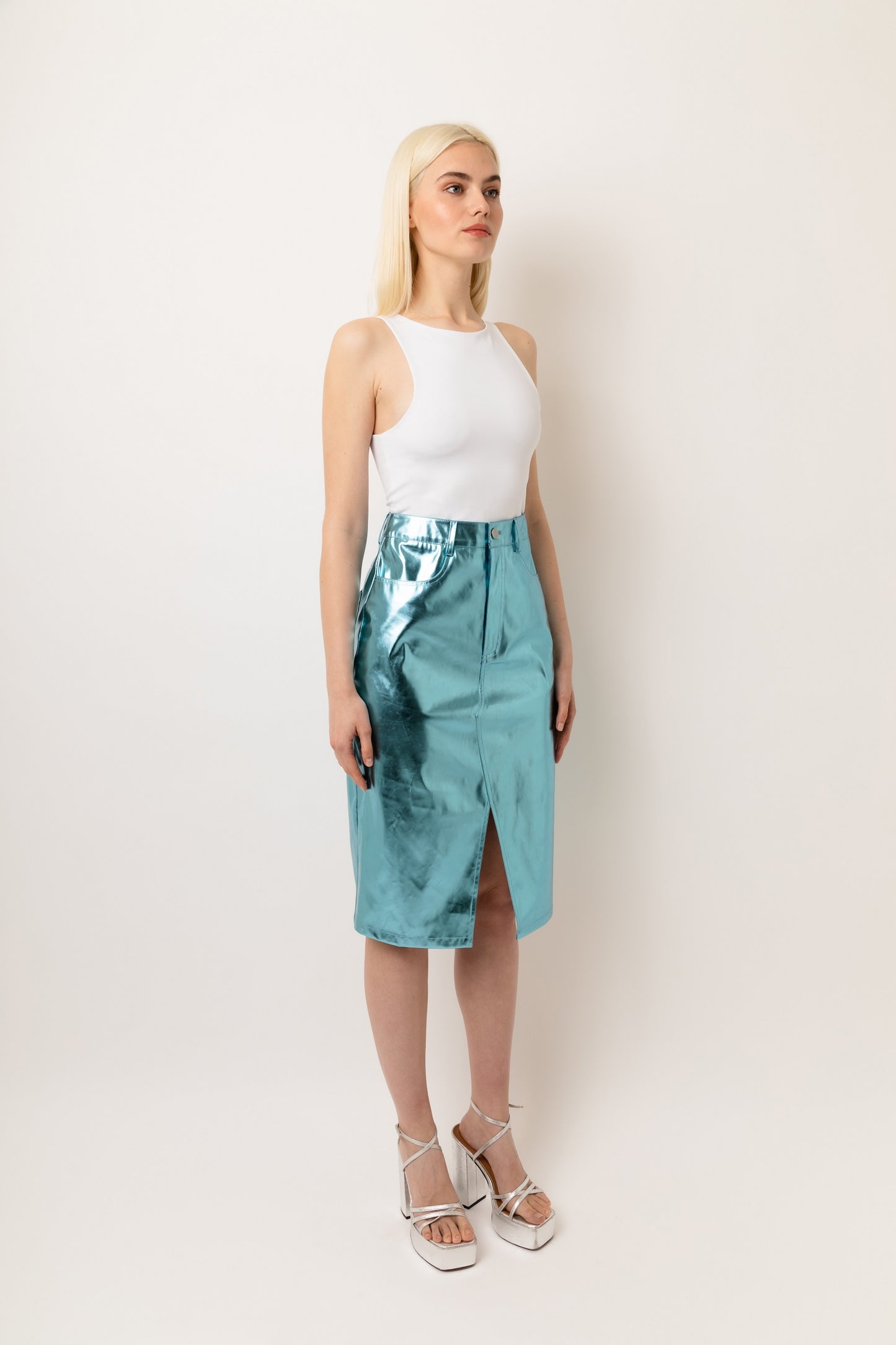 Lupe High Waist Metallic Knee Length Skirt-ALJH0207-3