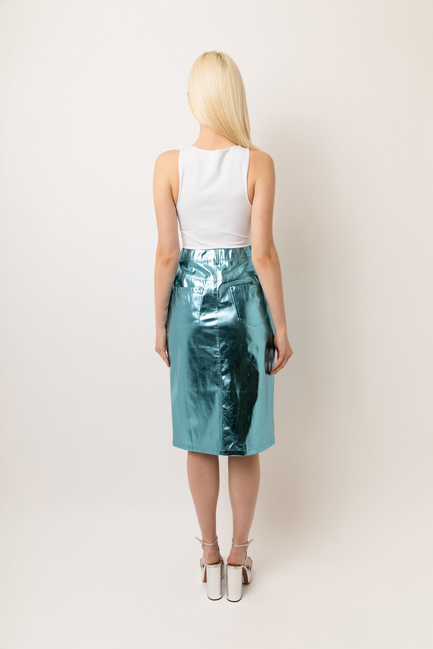 Lupe High Waist Metallic Knee Length Skirt-ALJH0207-3
