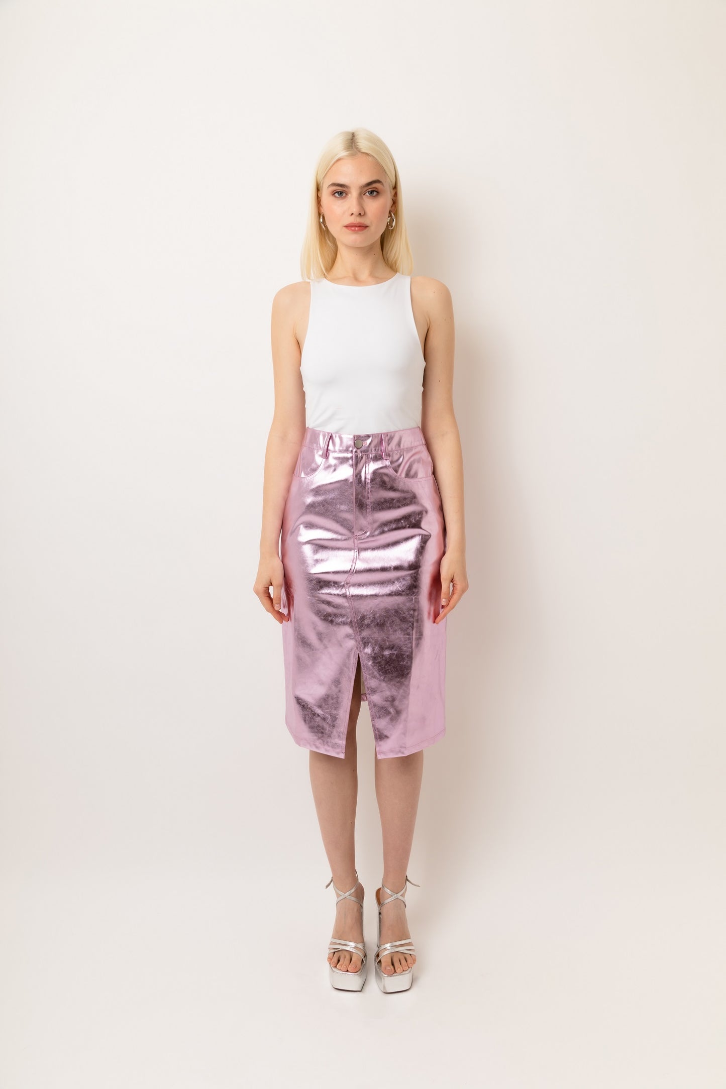 Lupe High Waist Metallic Knee Length Skirt-ALJH0207-2
