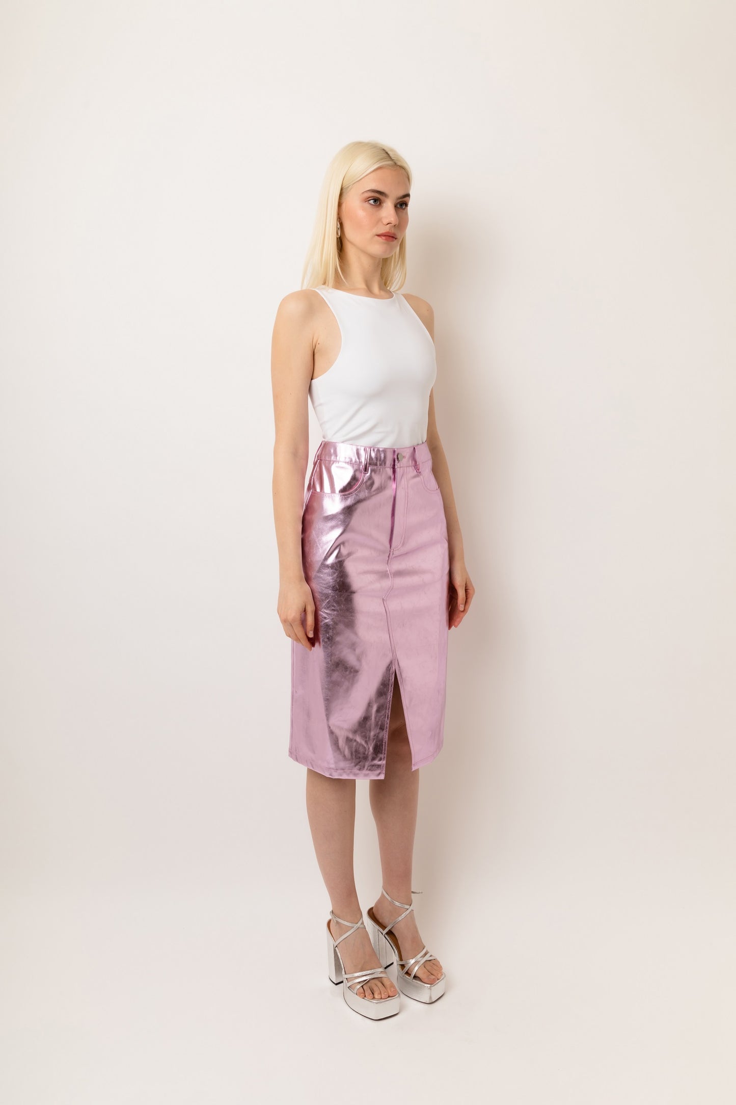 Lupe High Waist Metallic Knee Length Skirt-ALJH0207-2