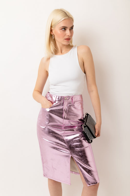 Lupe High Waist Metallic Knee Length Skirt-ALJH0207-2