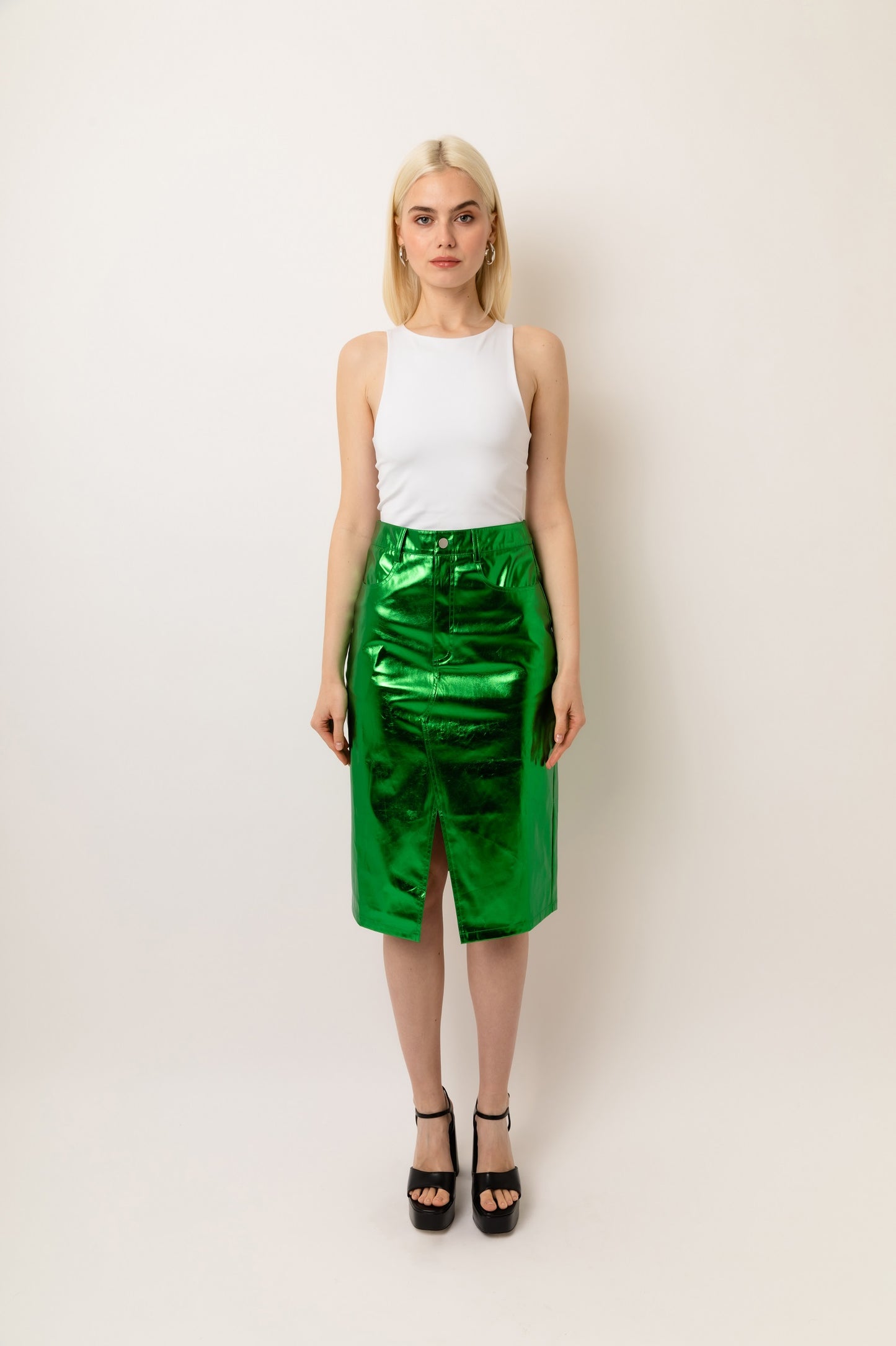 Lupe High Waist Metallic Knee Length Skirt-ALJH0207
