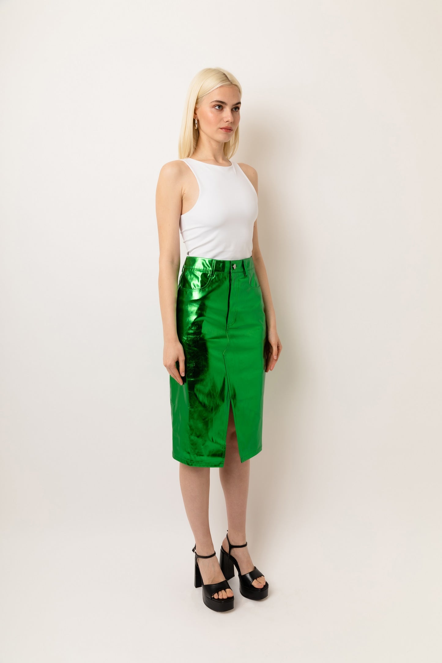 Lupe High Waist Metallic Knee Length Skirt-ALJH0207