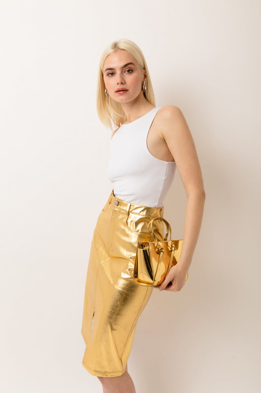 Lupe High Waist Metallic Knee Length Skirt-ALJH0207-1