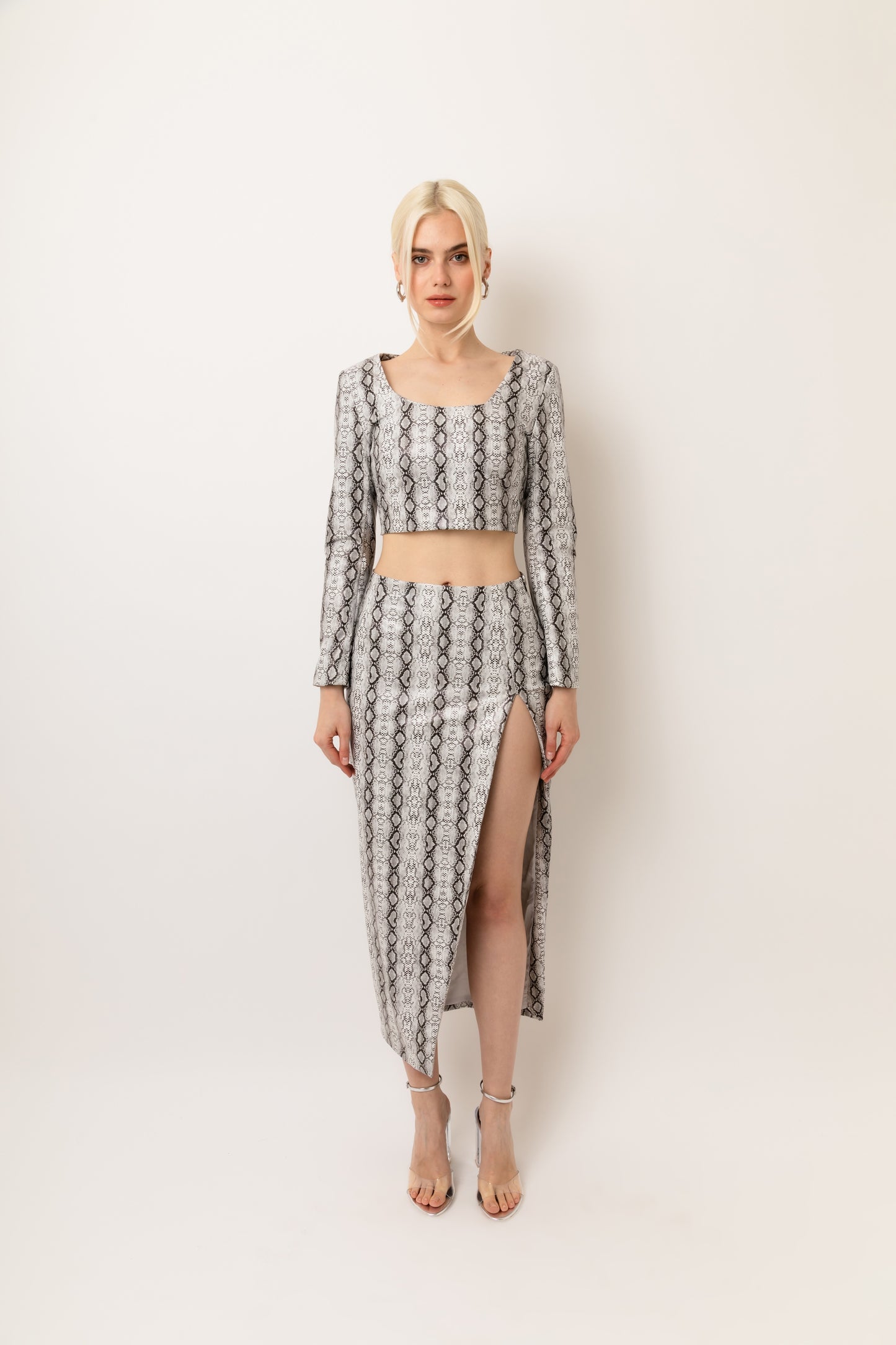 Cici Snake Faux Leather Top & Skirt Set-ALJH0201&ALJH0201-1
