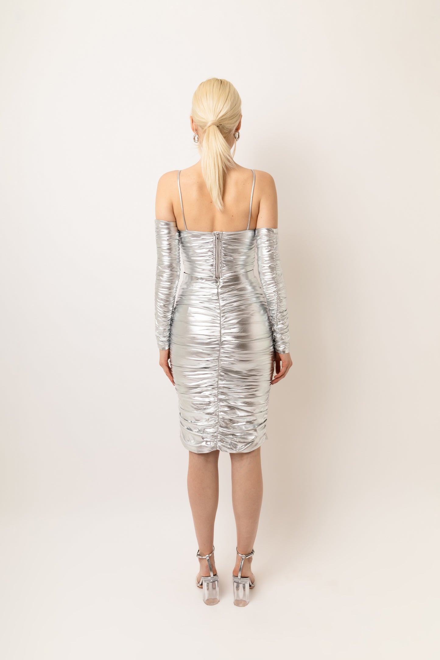 Yaya Metallic Ruched Fitted Midi Skirt-ALJH0238