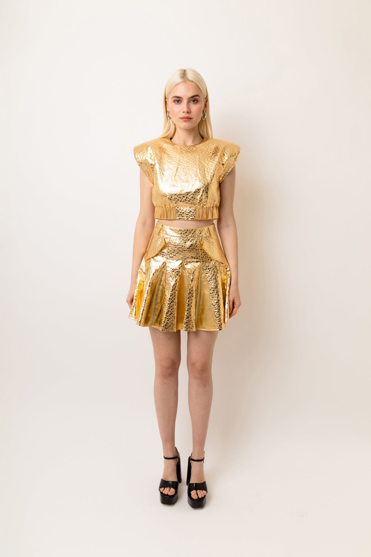 Phoebe Faux Leather High Waist Flare Mini Skirt-ALJH0249