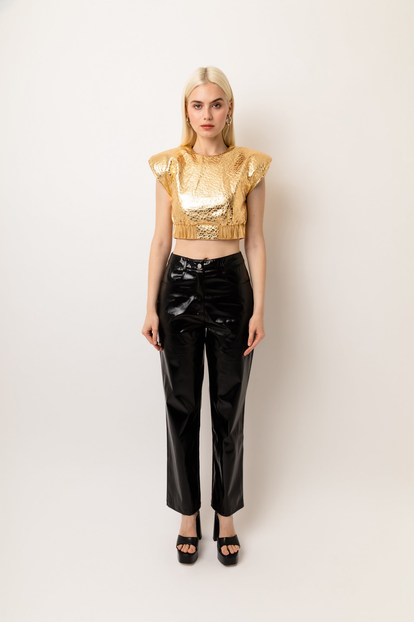 Phoebe Leopard Faux Leather Cropped Sleeveless Top-ALJH0228