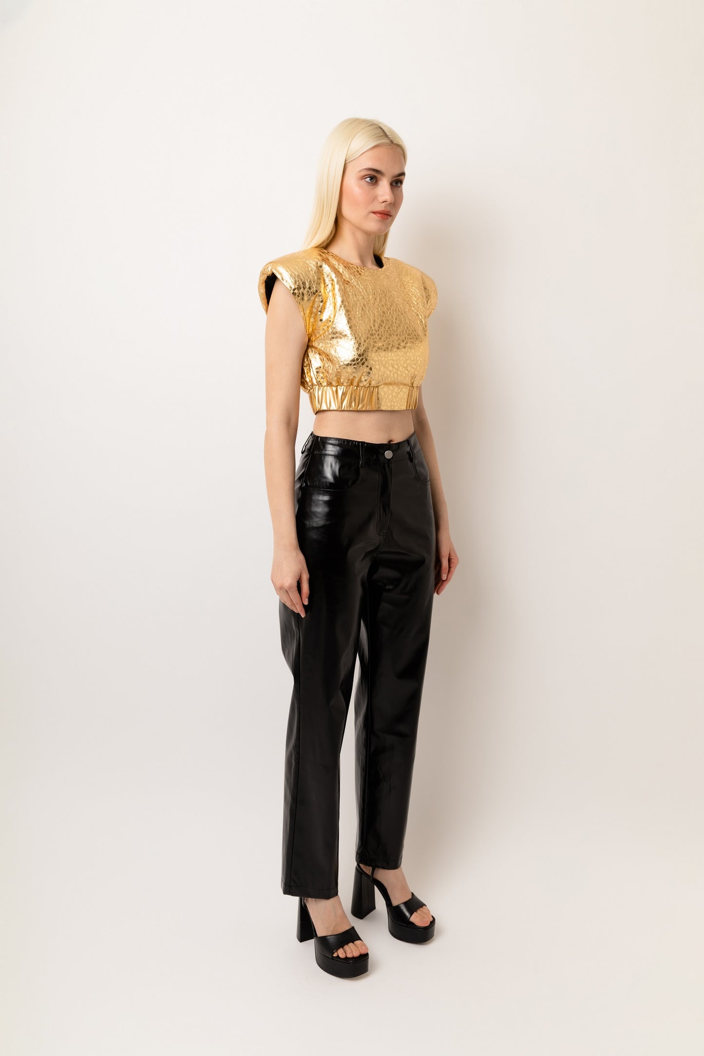 Phoebe Leopard Faux Leather Cropped Sleeveless Top-ALJH0228