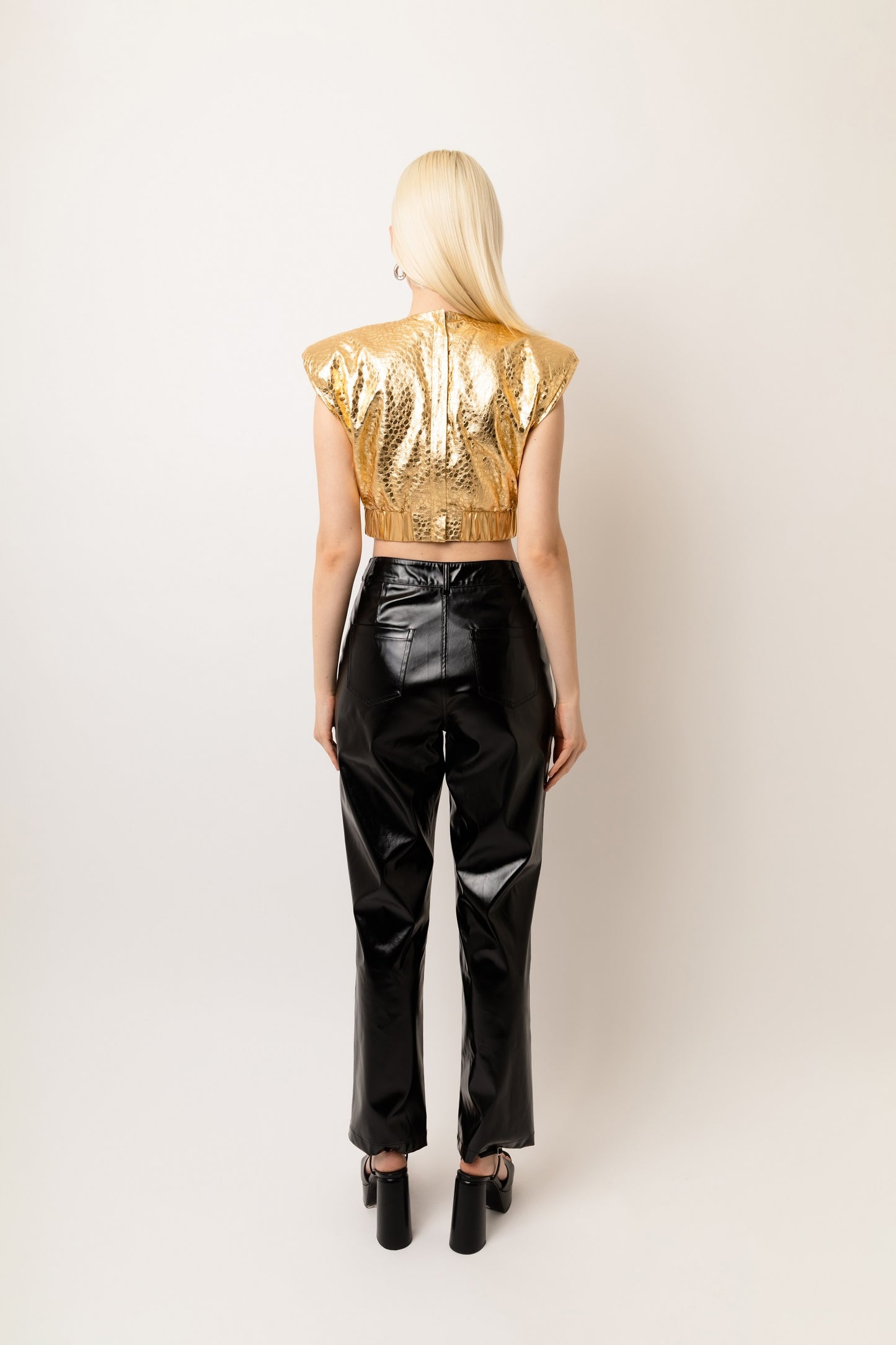 Phoebe Leopard Faux Leather Cropped Sleeveless Top-ALJH0228