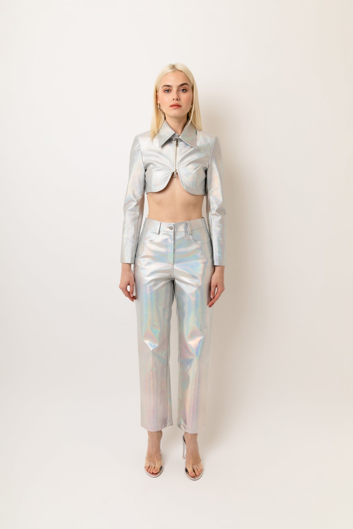 Lupe Mid Rise Straight Faux Leather Metallic Pant-ALJH0174