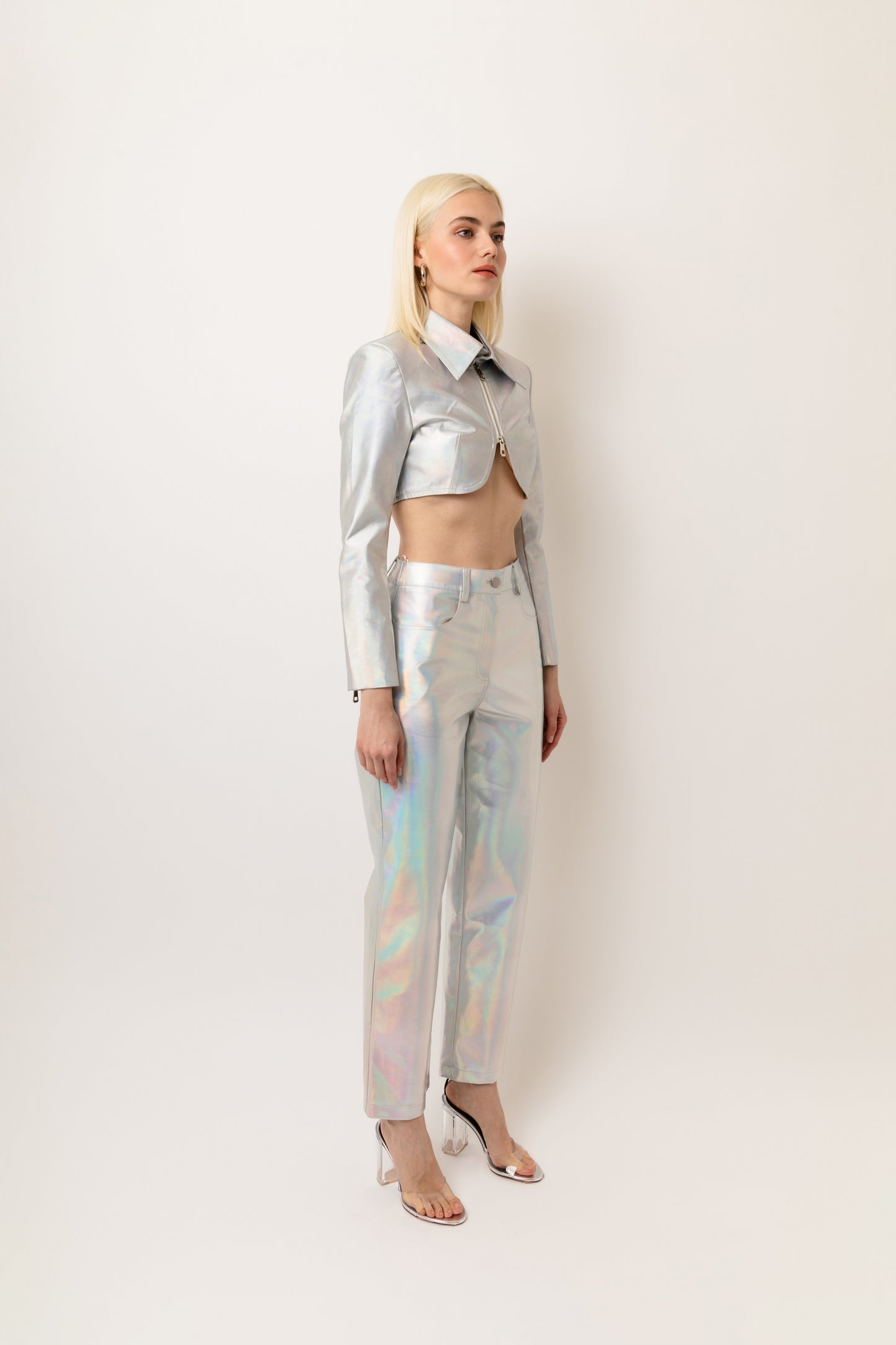 Lupe Mid Rise Straight Faux Leather Metallic Pant-ALJH0174