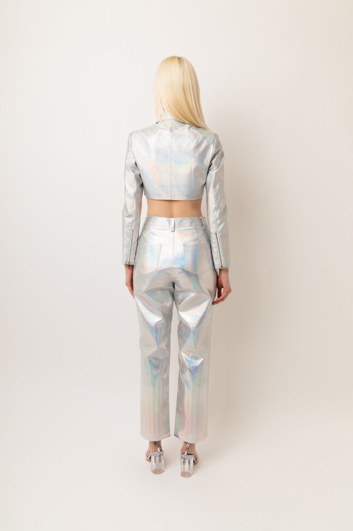 Lupe Mid Rise Straight Faux Leather Metallic Pant-ALJH0174