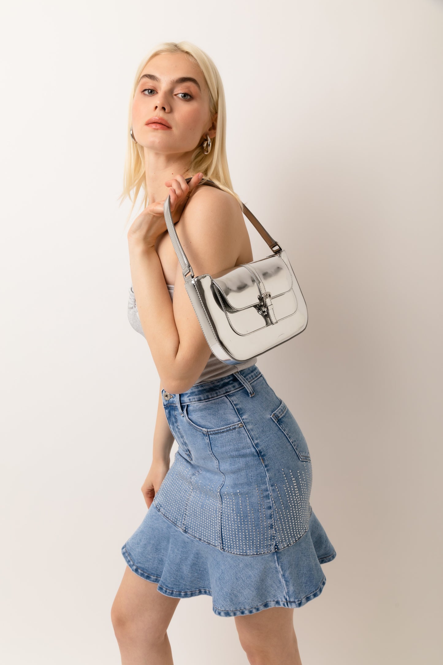 Cerys Stretch Denim Peplum Mini Skirt-YH317