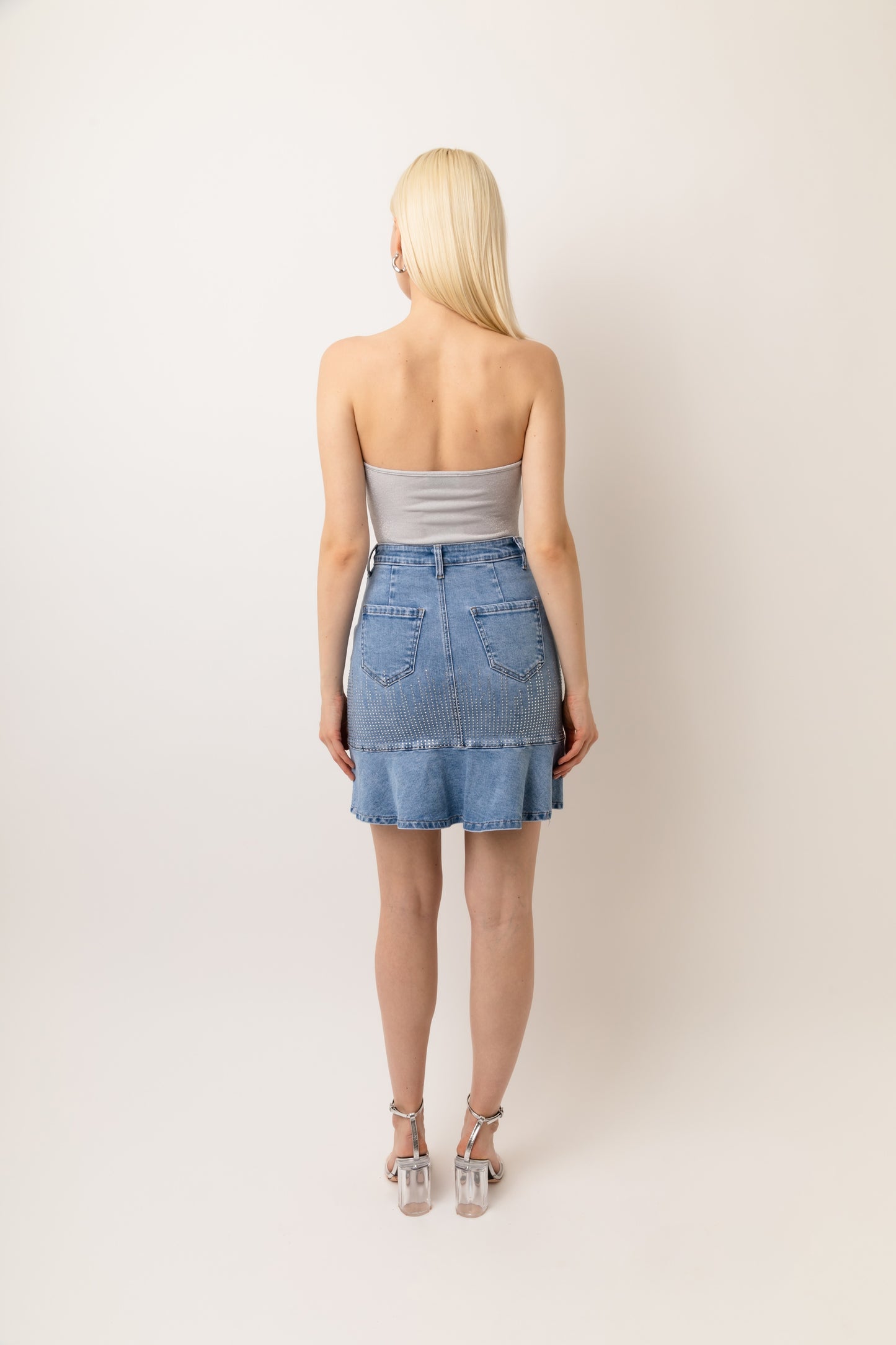 Cerys Stretch Denim Peplum Mini Skirt-YH317