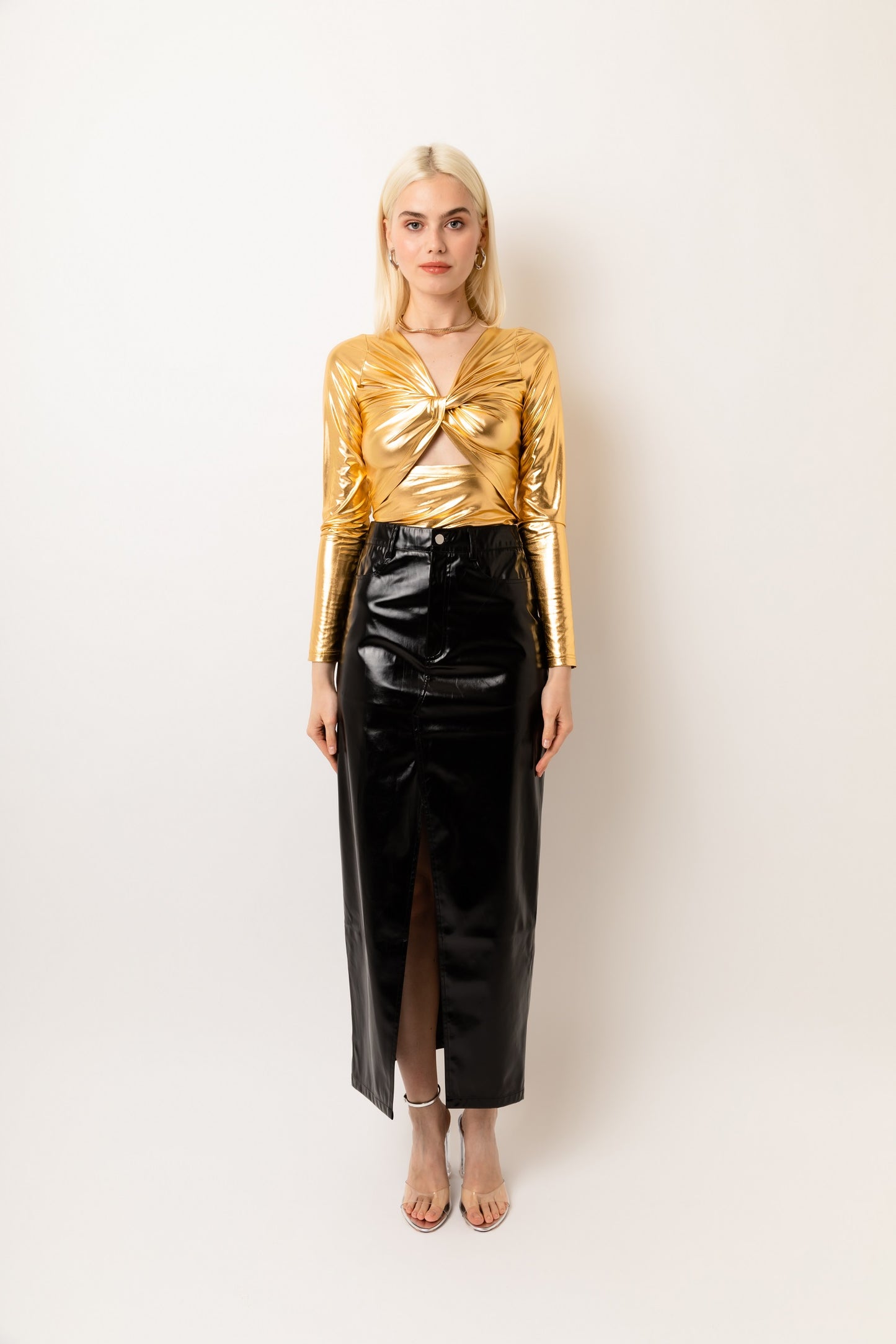 LUPE BLACK METALLIC MAXI SKIRT-ALJH0231-1