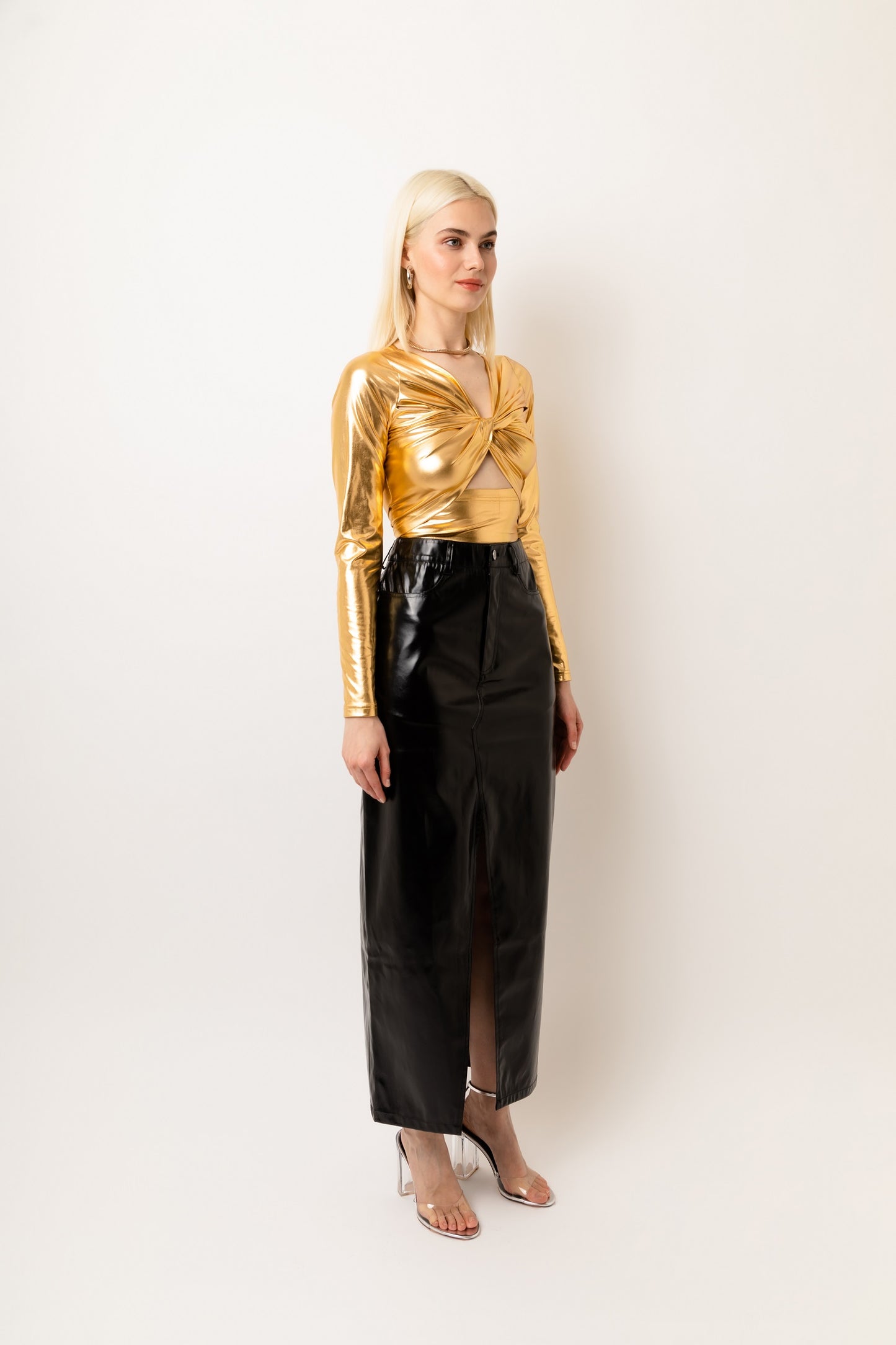 LUPE BLACK METALLIC MAXI SKIRT-ALJH0231-1