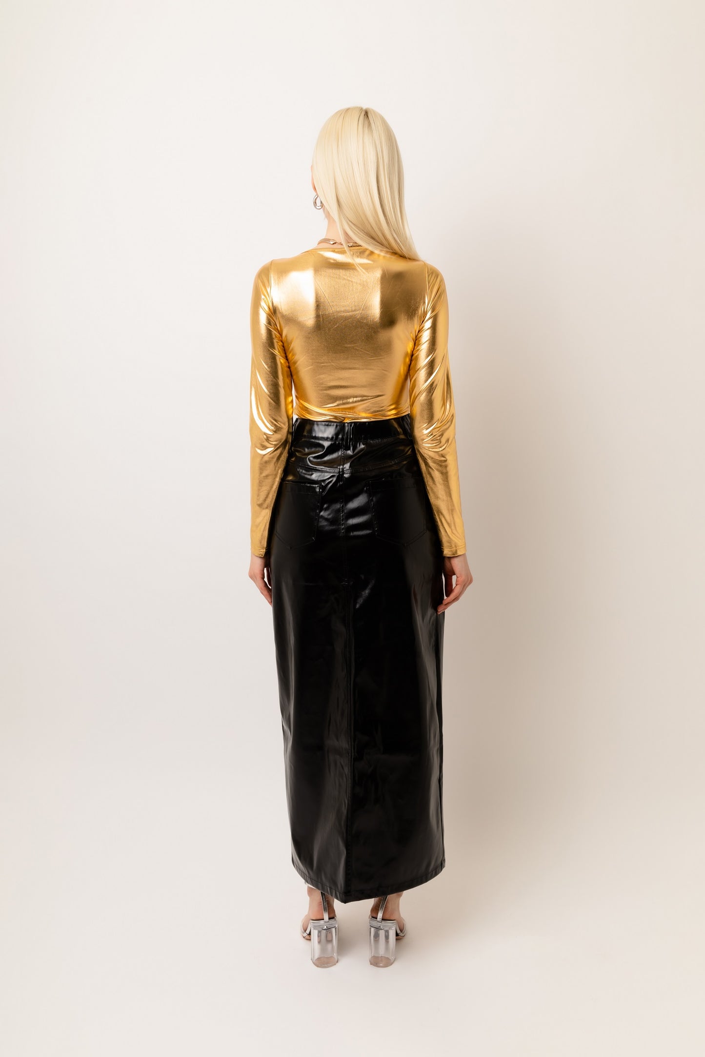 LUPE BLACK METALLIC MAXI SKIRT-ALJH0231-1