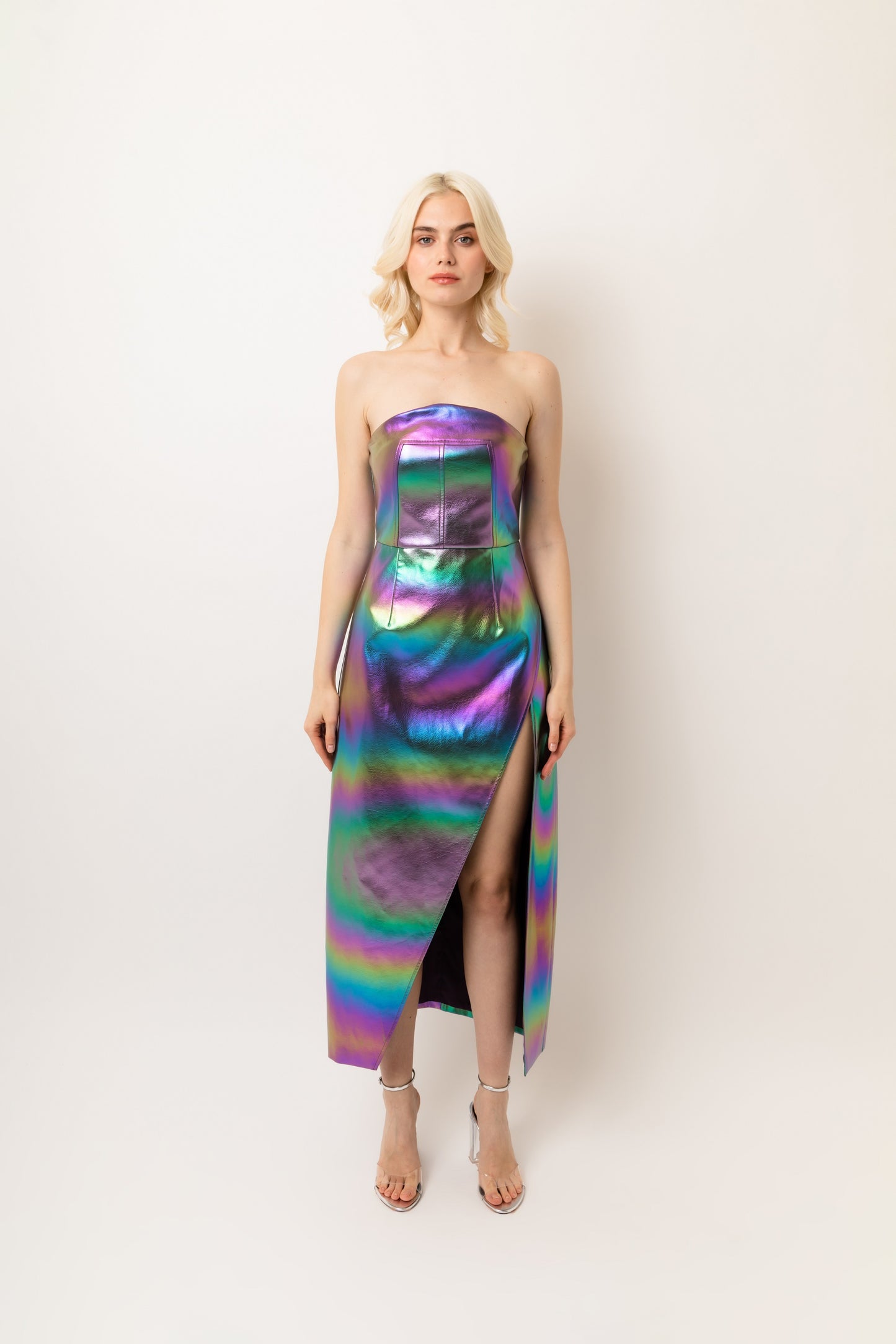 Gizelle Faux Leather Rear Zip Bandeau Maxi Dress-ALJH0183 MULTI