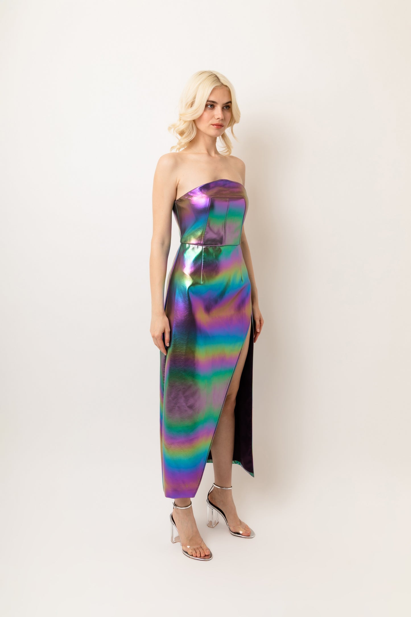 Gizelle Faux Leather Rear Zip Bandeau Maxi Dress-ALJH0183 MULTI