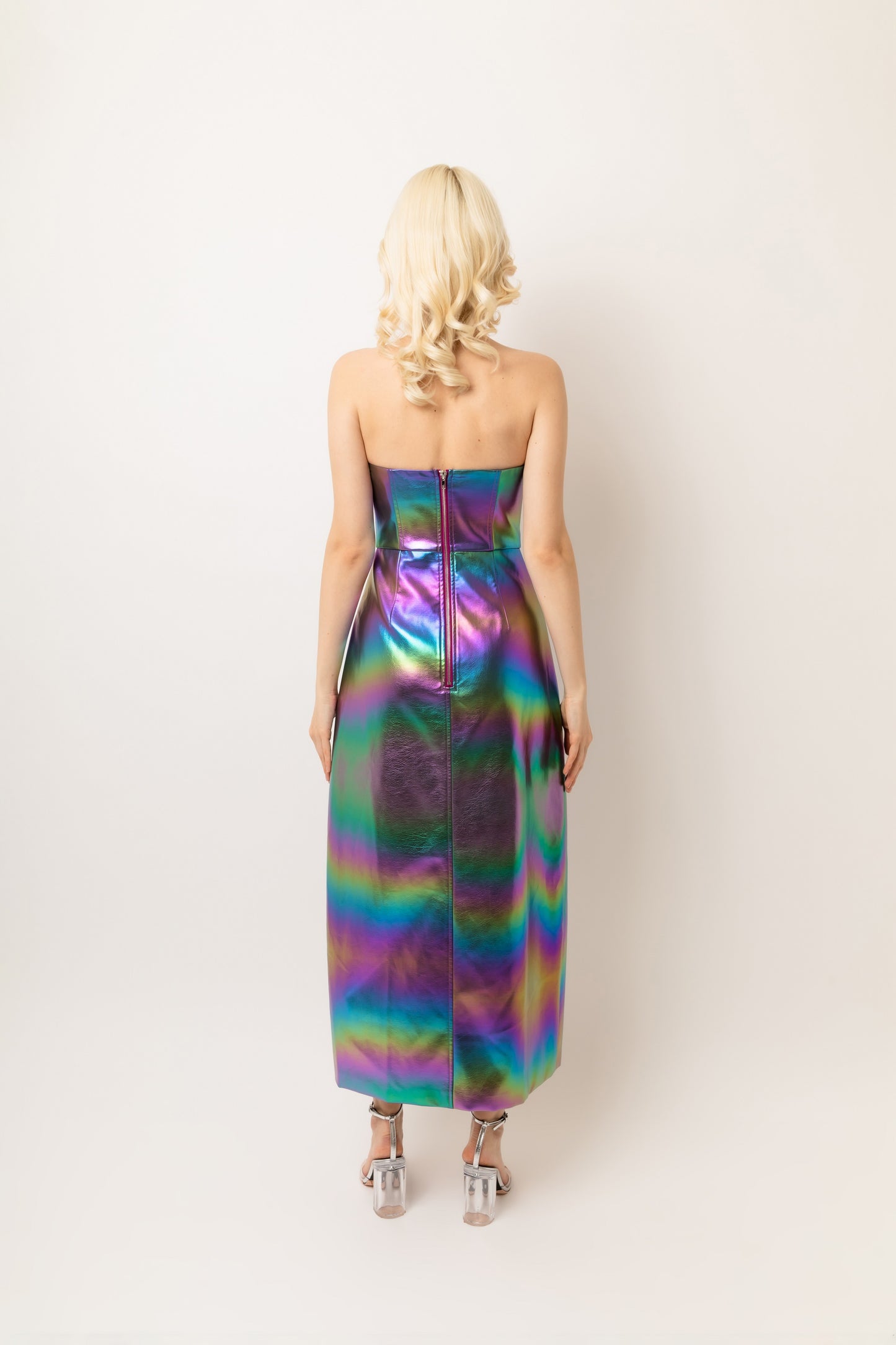 Gizelle Faux Leather Rear Zip Bandeau Maxi Dress-ALJH0183 MULTI