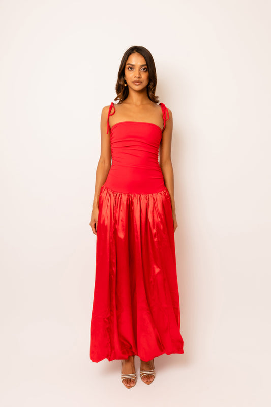 Alexa Red Satin Puffball Dress-ALLW112