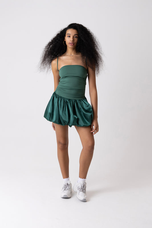 Alexa Green Satin Puffball Ultra Mini Dress-ALLW140-4