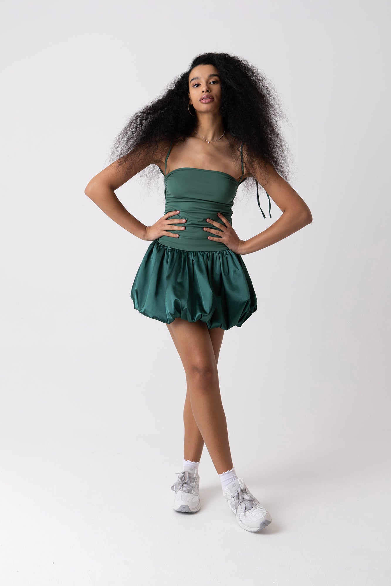 Alexa Green Satin Puffball Ultra Mini Dress-ALLW140-4