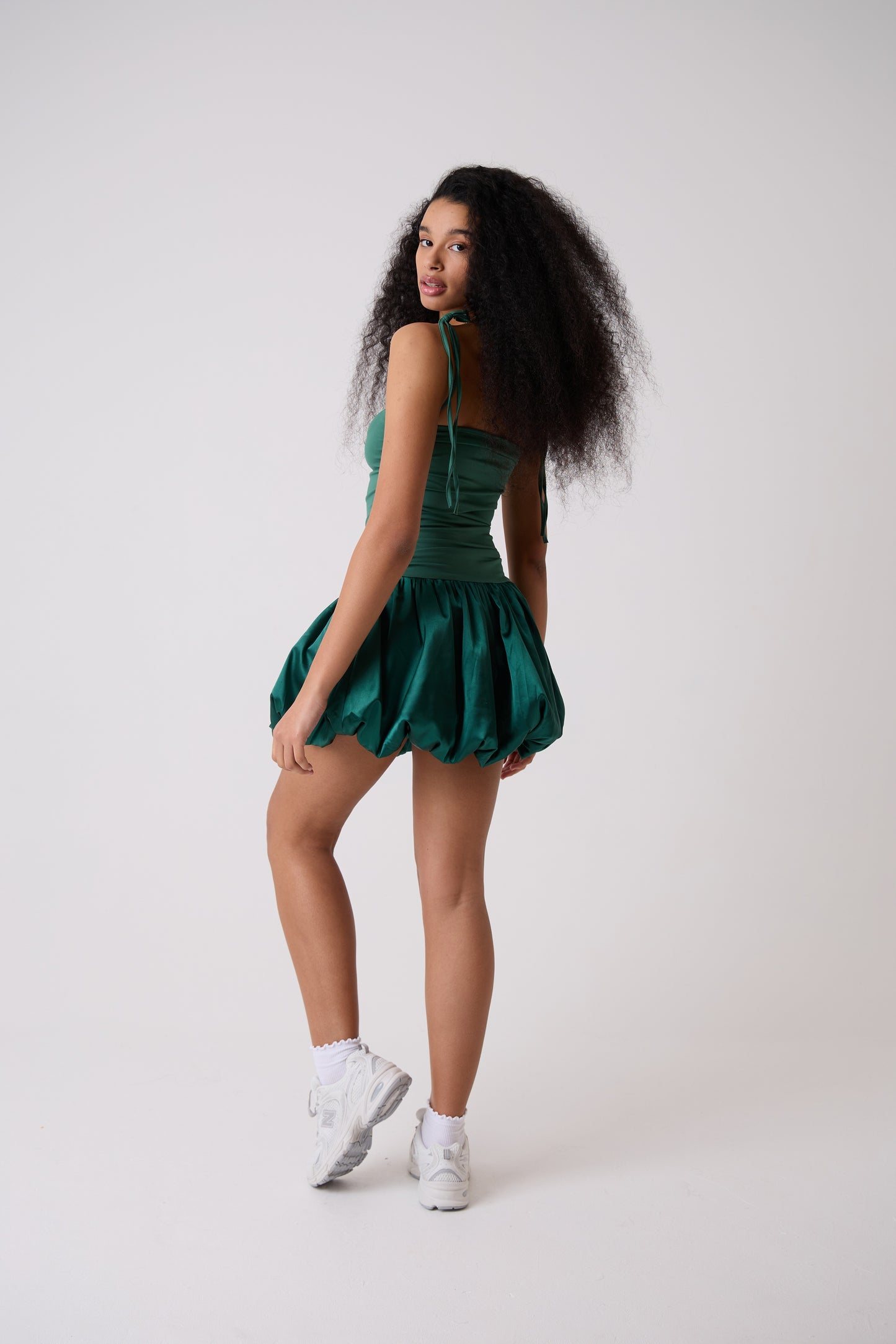 Alexa Green Satin Puffball Ultra Mini Dress-ALLW140-4