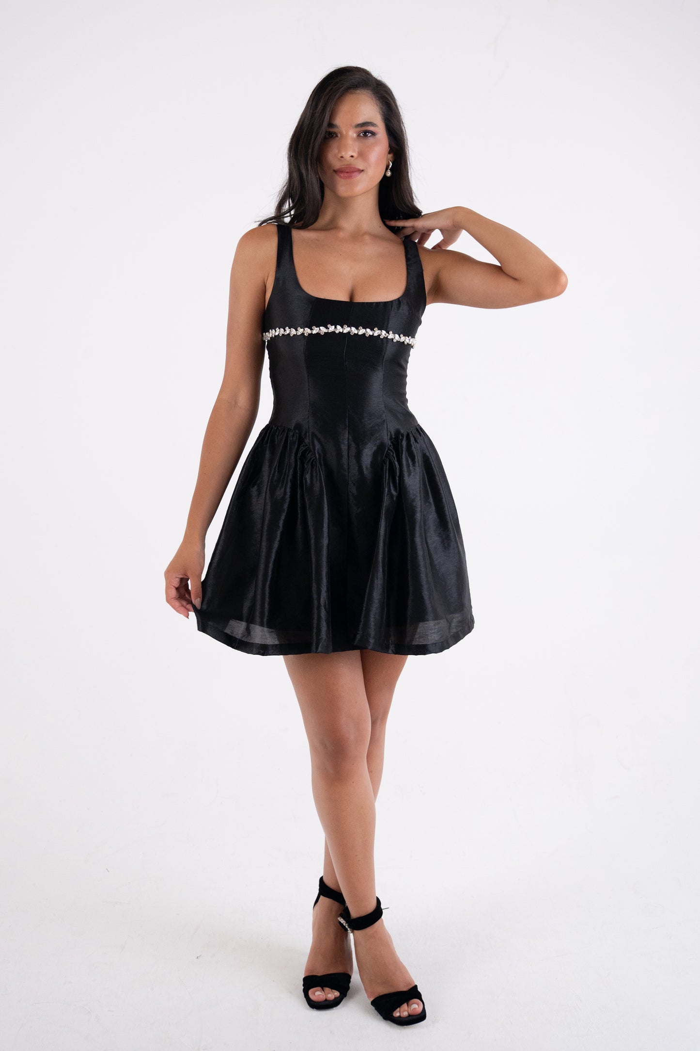 Cheryl Luxe Embellished Skater Mini Dress-ALCM2671