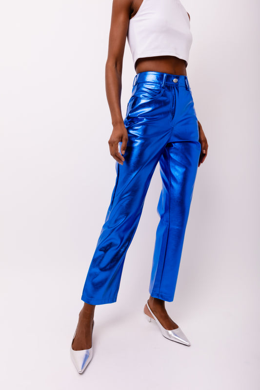 Lupe Cobalt Blue Metallic Trousers-DB005-5