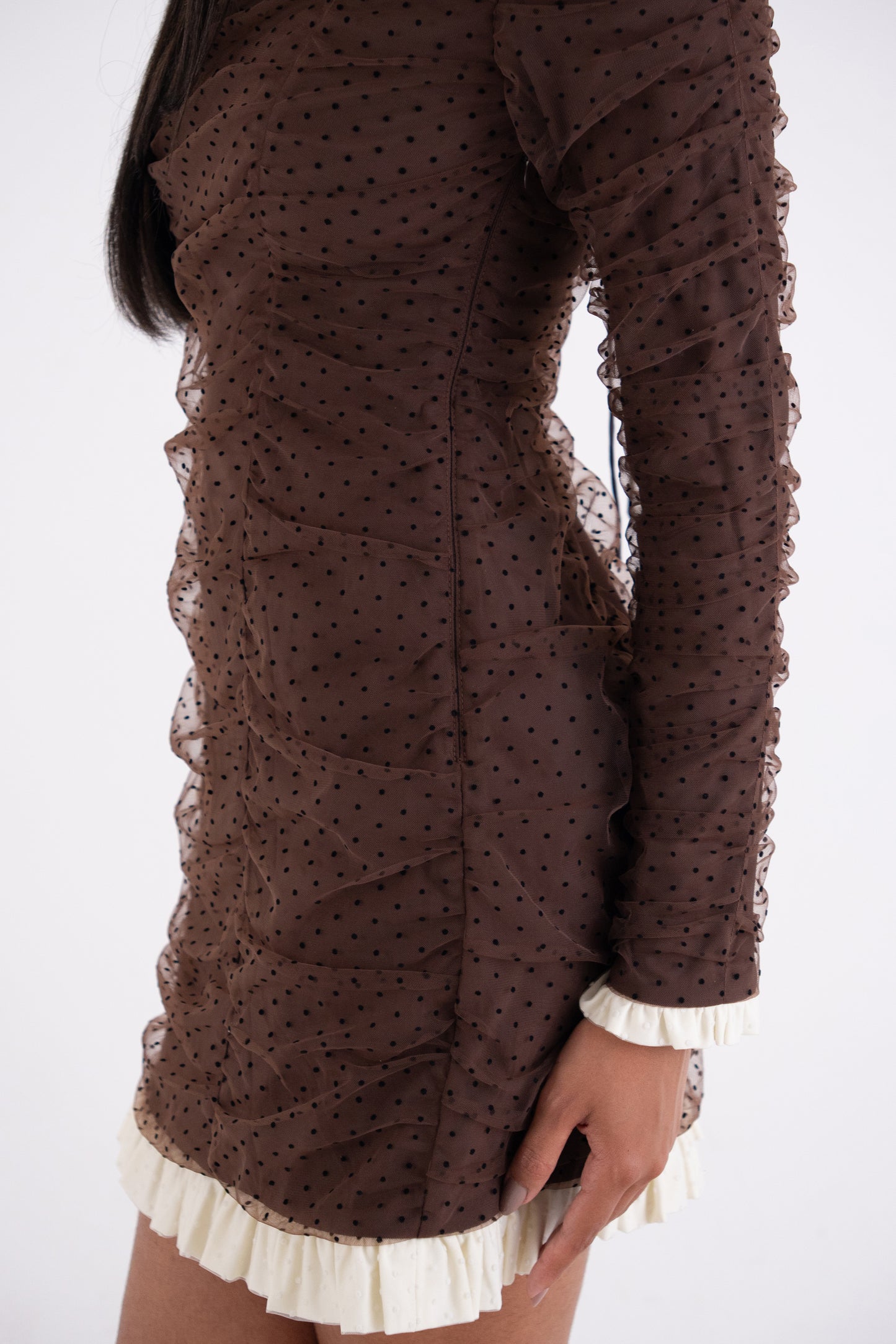 Edie Brown Polka Swiss Dot Ruffle Hem Mini Dress-ALLW422