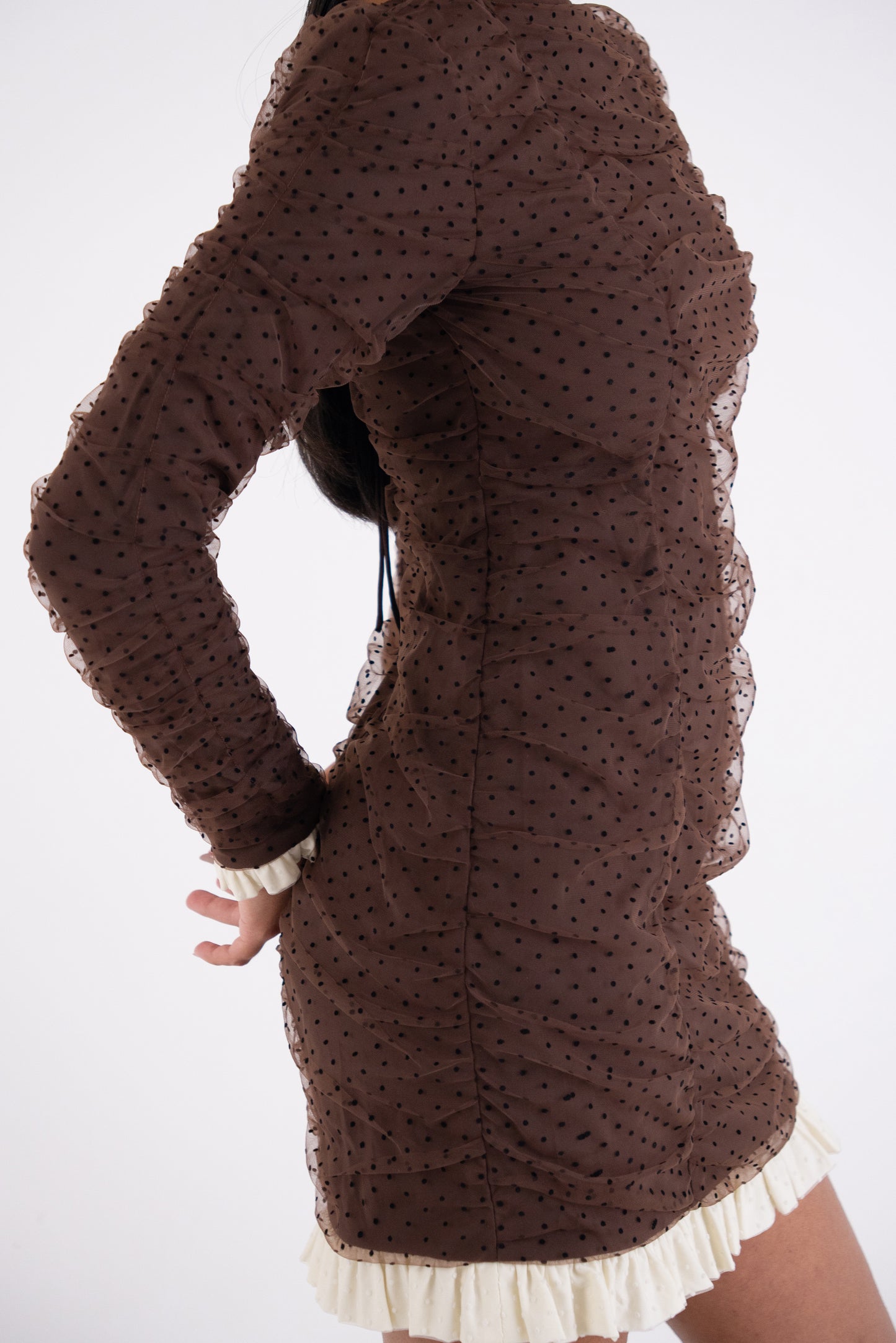 Edie Brown Polka Swiss Dot Ruffle Hem Mini Dress-ALLW422