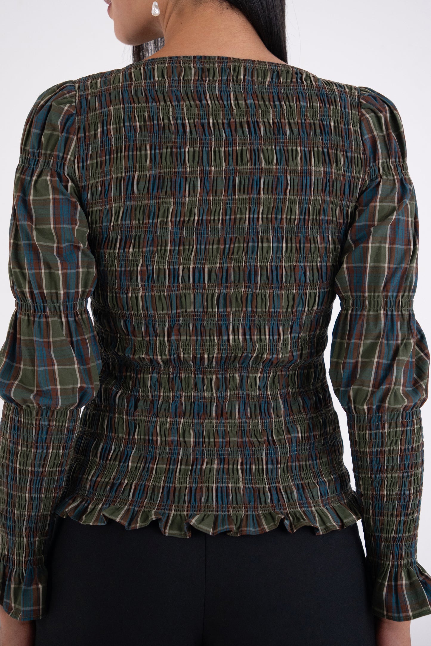 Iris Pure Cotton Green Plaid Smocked Top-ALLW474-2