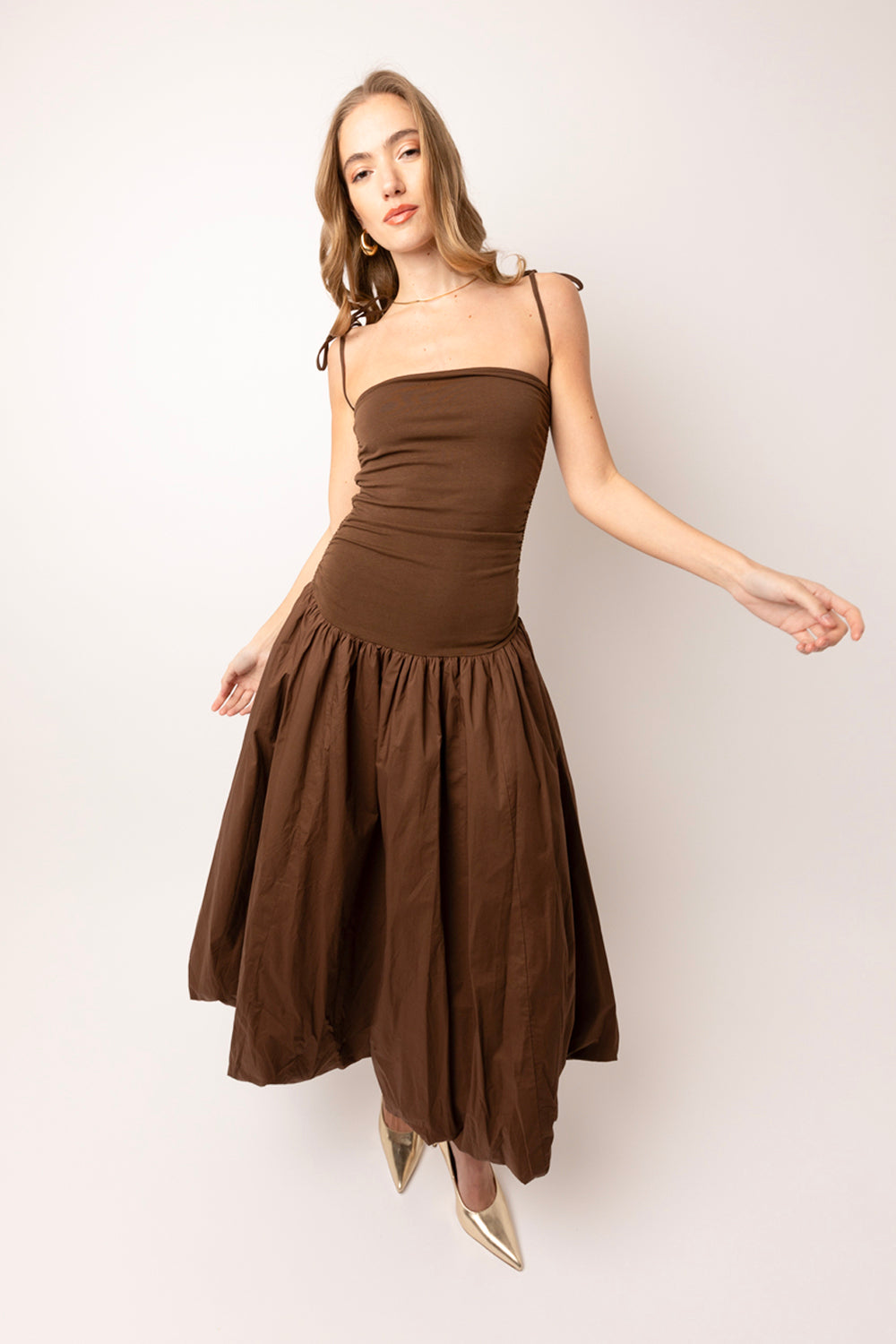 Alexa Chocolate Brown Puffball Dress-AL2750-13