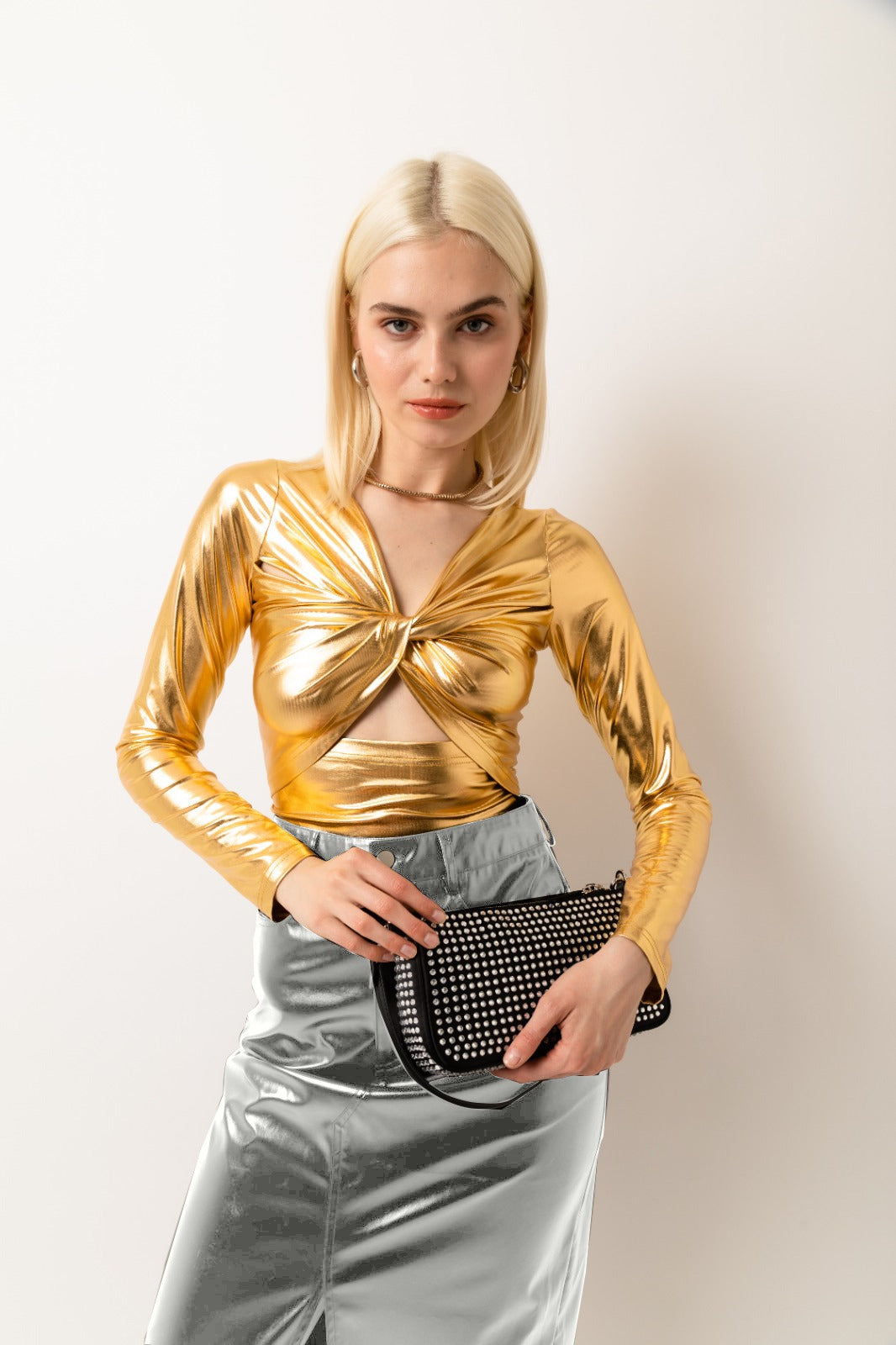 LUPE SILVER METALLIC MAXI SKIRT-ALJH0231