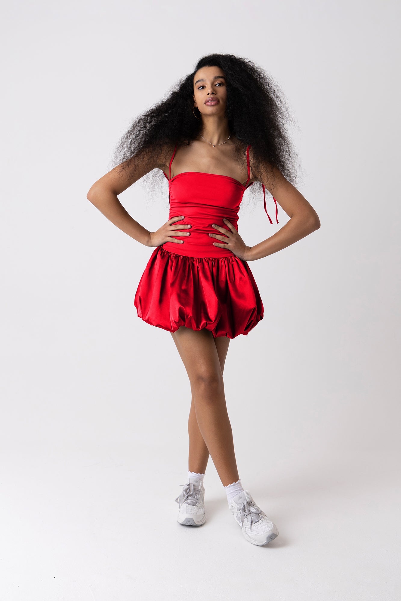 Alexa Red Satin Puffball Ultra Mini Dress-ALLW140-5