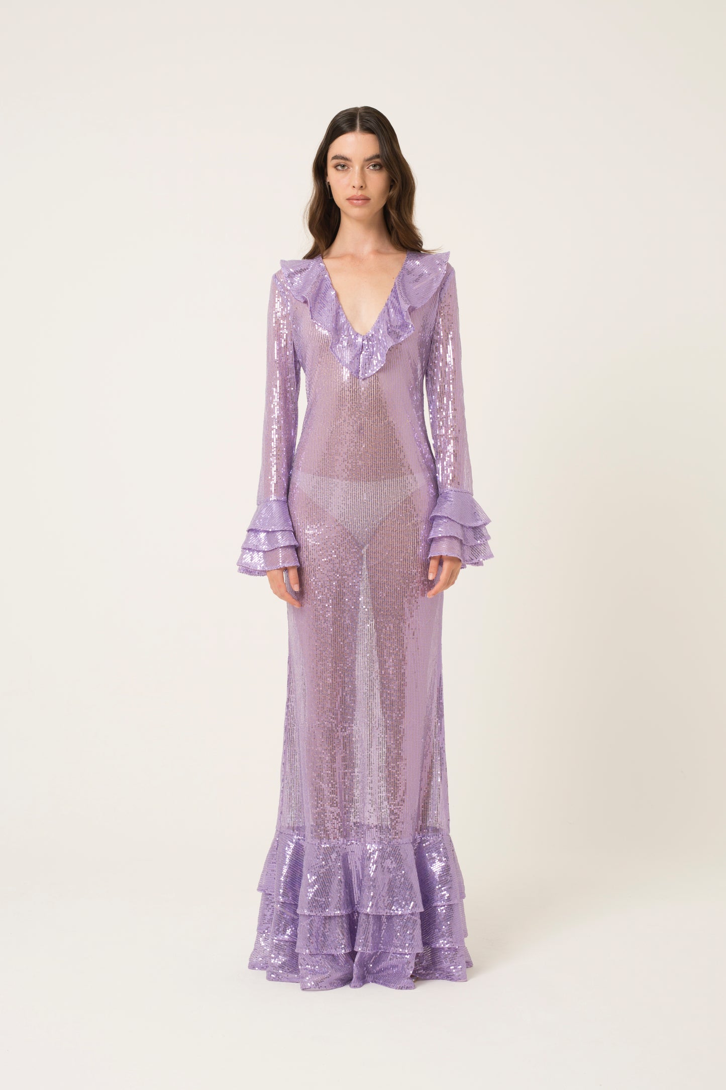 Lynn High Shine Semi Sheer Sequin Maxi Dress-ALGG2032