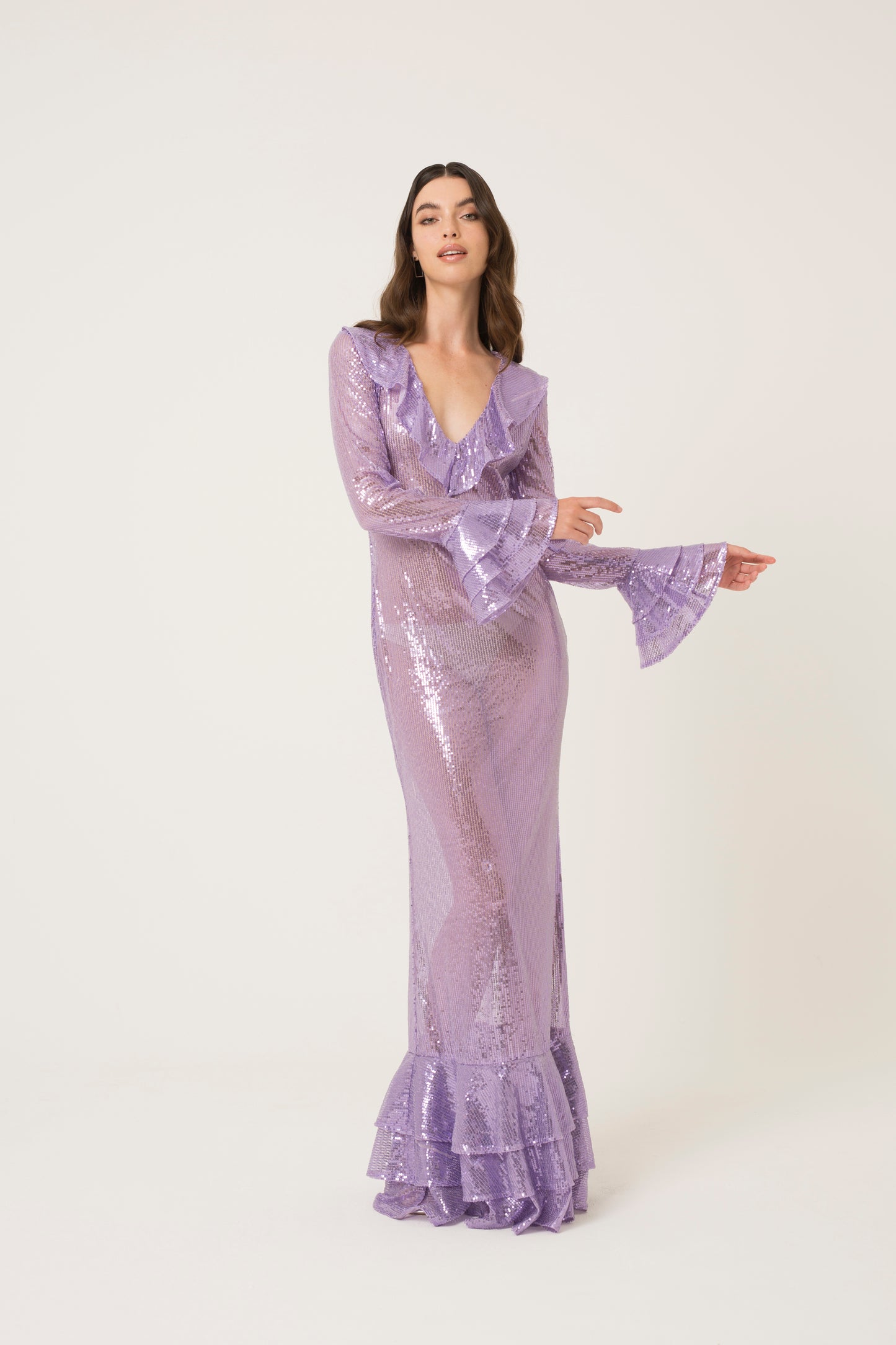 Lynn High Shine Semi Sheer Sequin Maxi Dress-ALGG2032