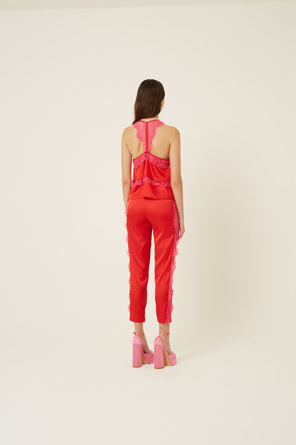 Harley Lace Trim Satin High Waisted Pants-ALGG2068