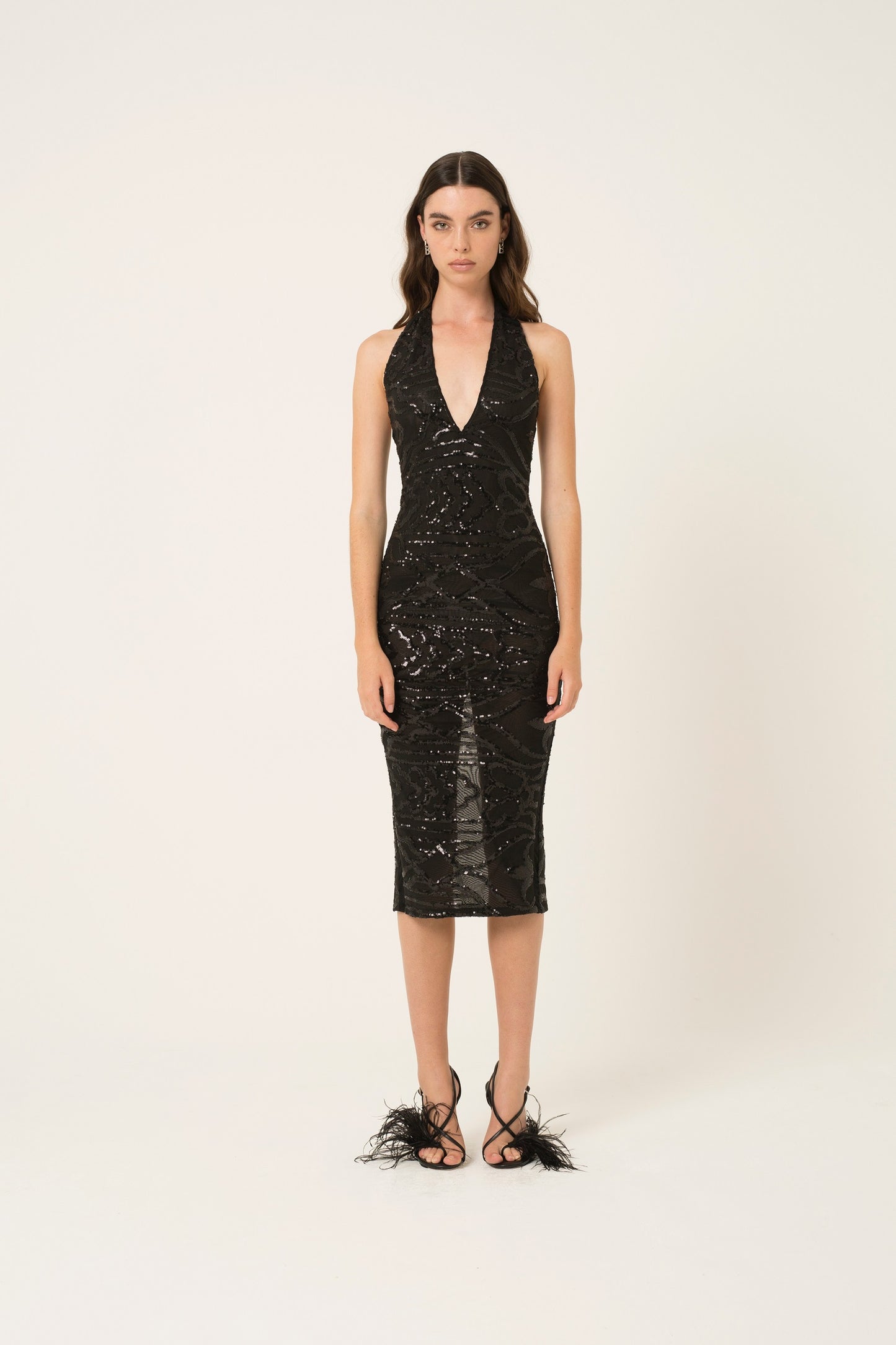 Dua Halter Neck Midi Sequin Dress-ALJH0050