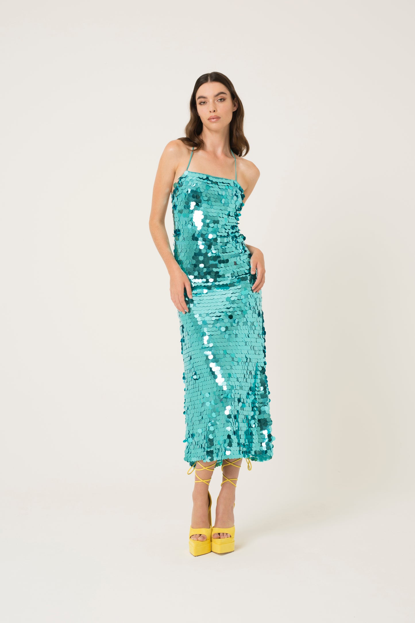Monique High Shine Sequin Spaghetti Strap Midi Dress-ALGG2021