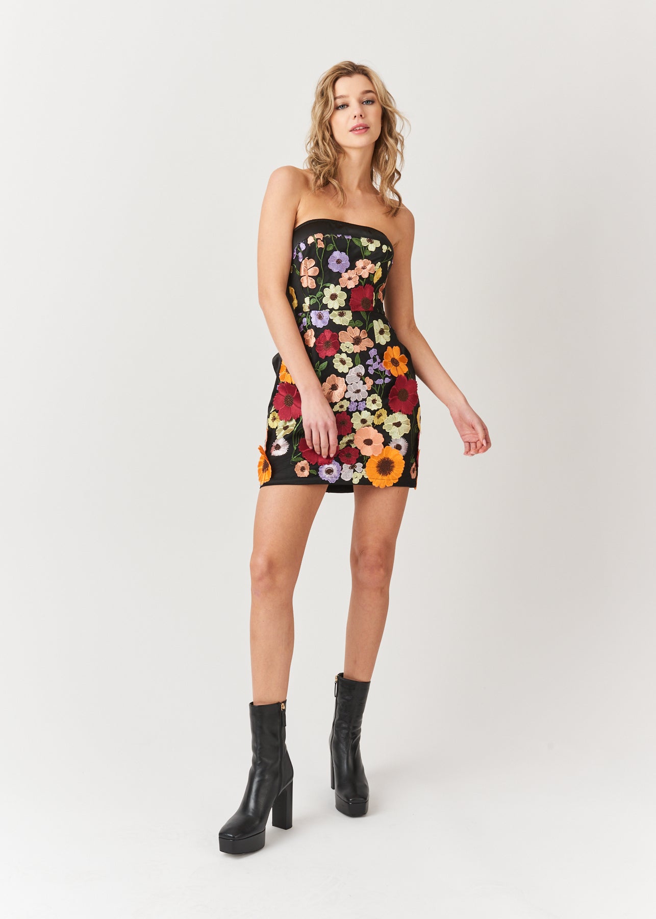 EMILIA FLORAL APPLIQUE MINI DRESS-ALJH0143