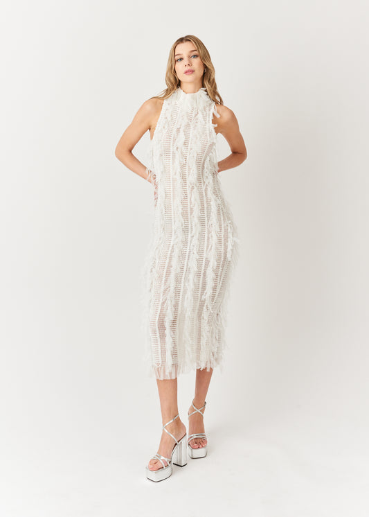 Calla White High Neck Midi Dress-ALJH0099