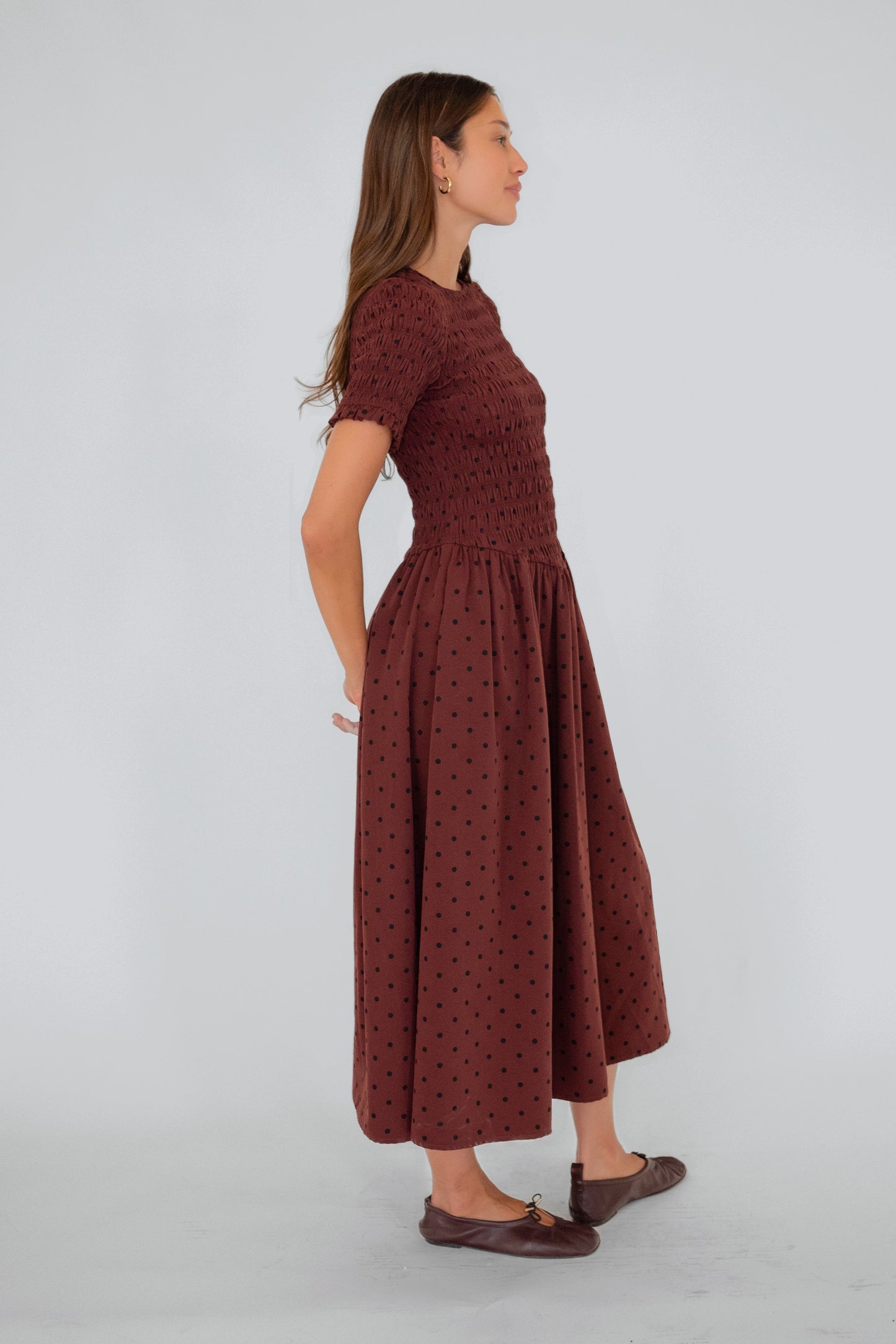 Beatrix Smocked Plum Polka Dot Midi Dress-ALCM301-6