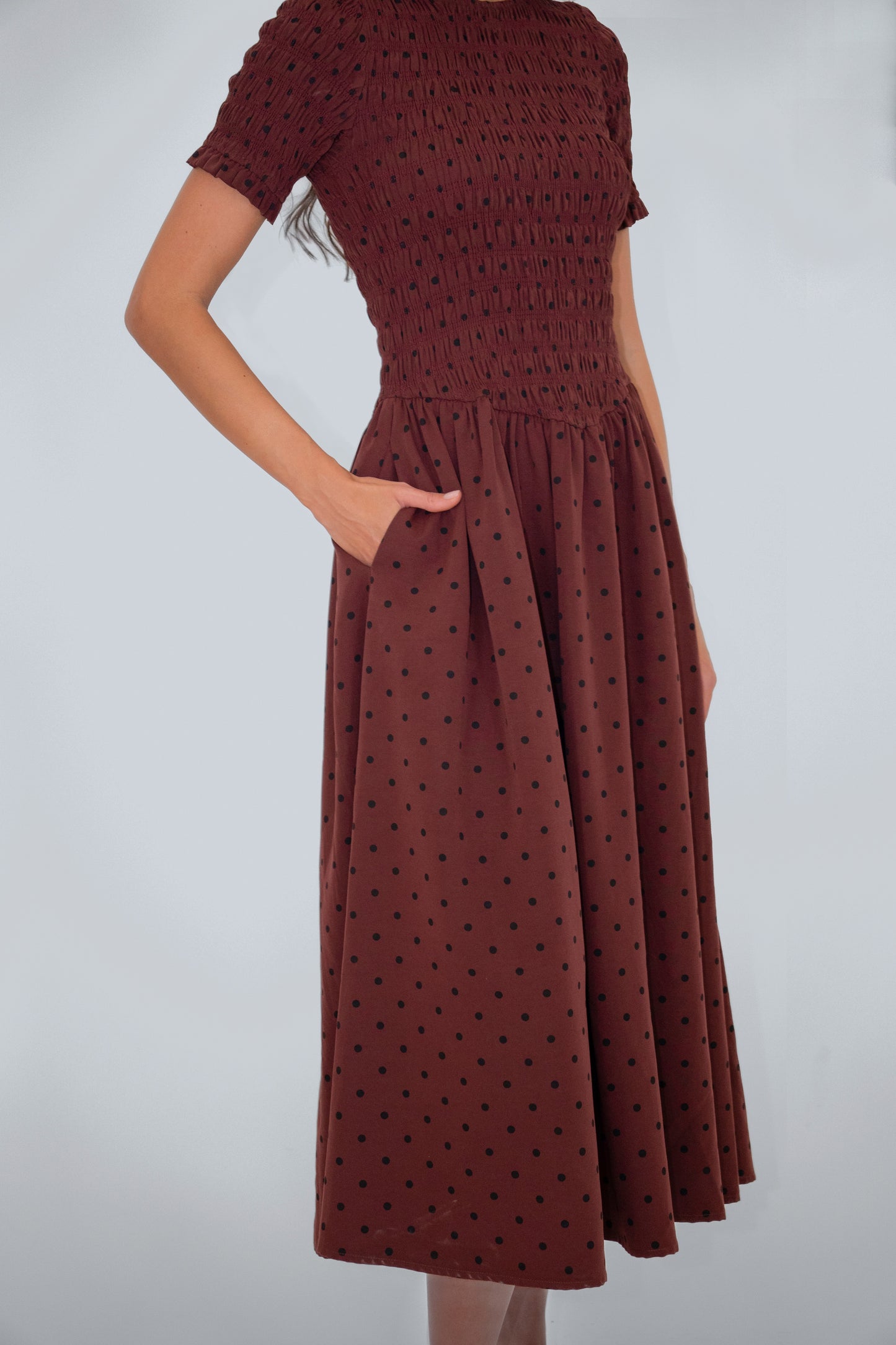Beatrix Smocked Plum Polka Dot Midi Dress-ALCM301-6