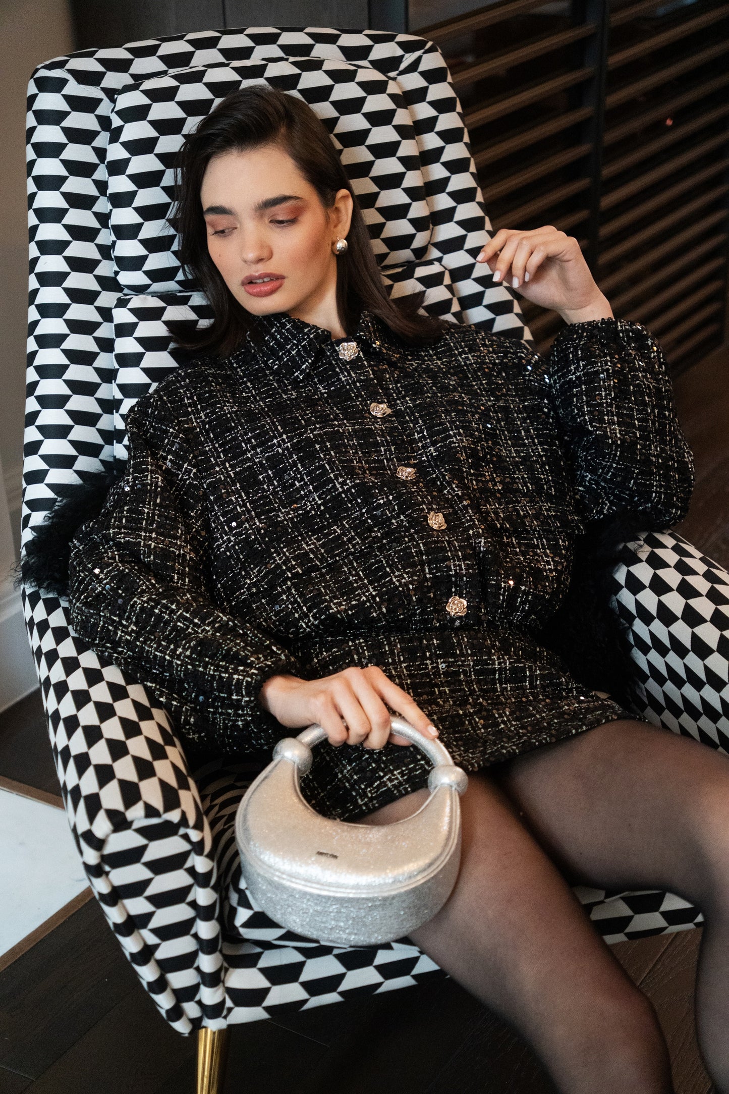 Marnie Black Sequin Tweed Cropped Jacket-ALLW360-1