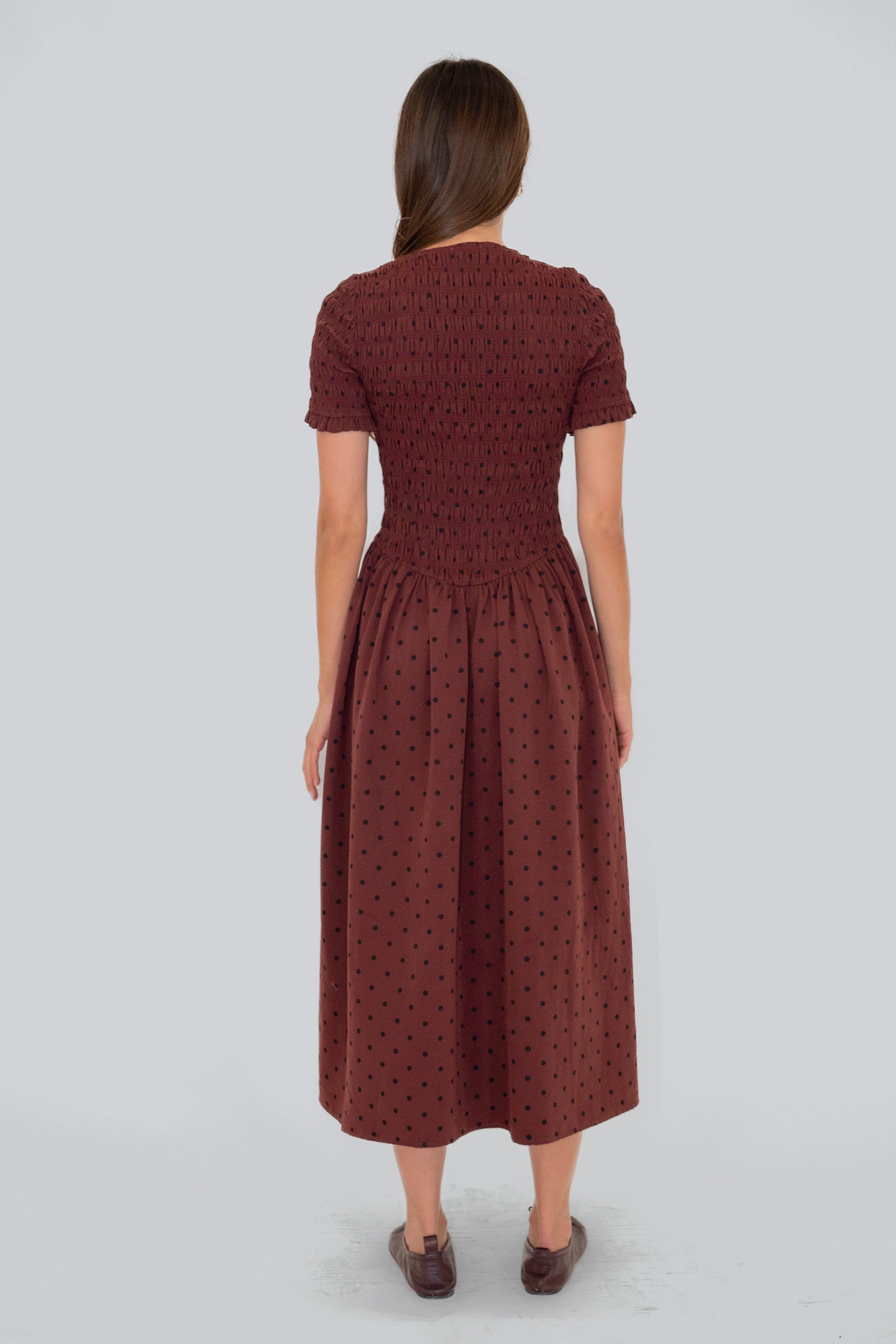 Beatrix Smocked Plum Polka Dot Midi Dress-ALCM301-6