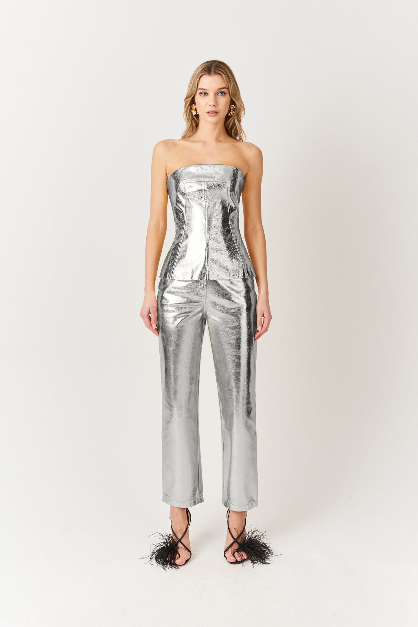 JOHANNA FAUX LEATHER METALLIC TOP-ALJH0125